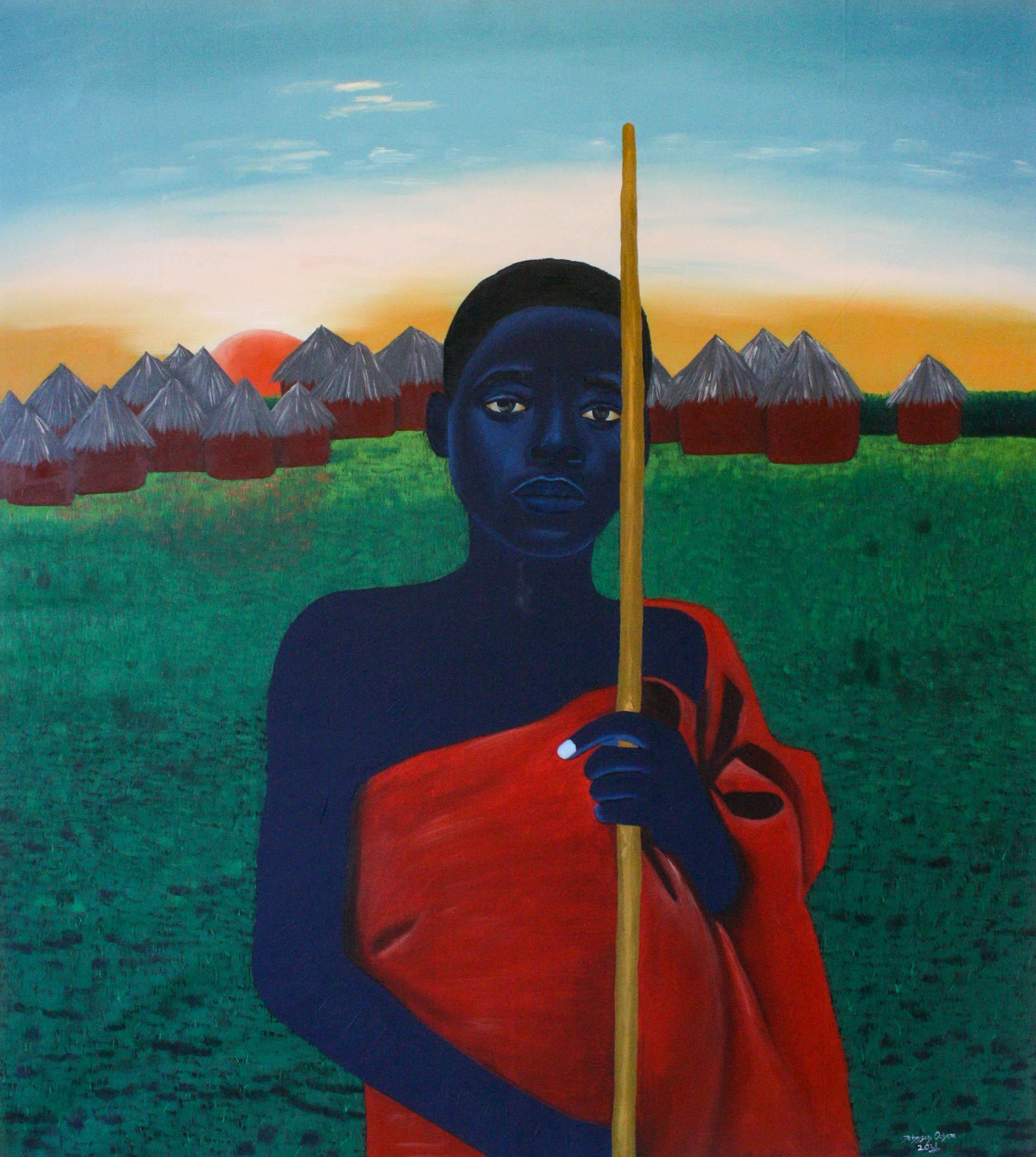 Johnson Ocheja Portrait Painting - Boy with Gold Staff