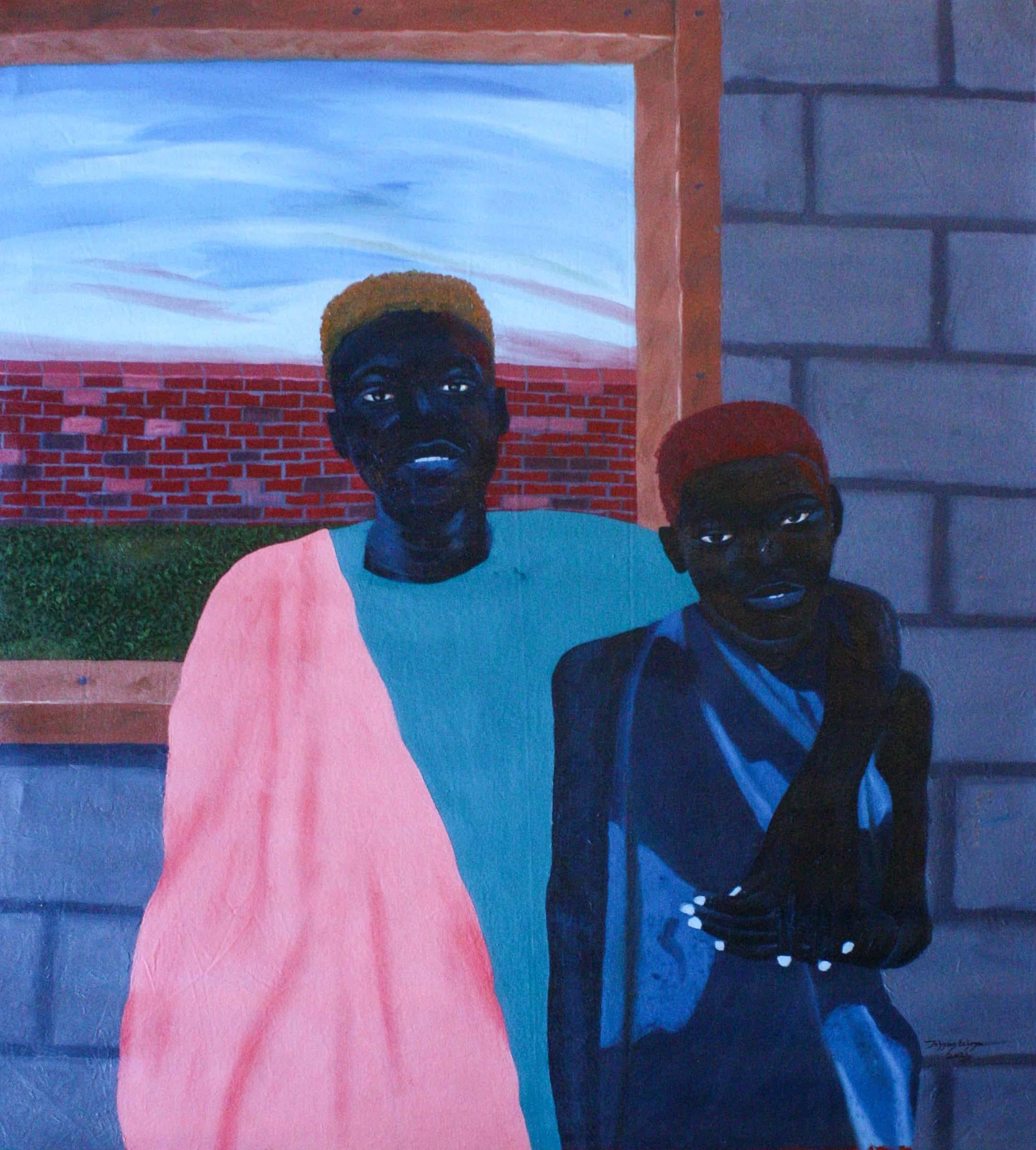 Johnson Ocheja Portrait Painting - The Bright Window- Acrylic, Oil, Canvas, Pink, Blue, Portrait, Painting