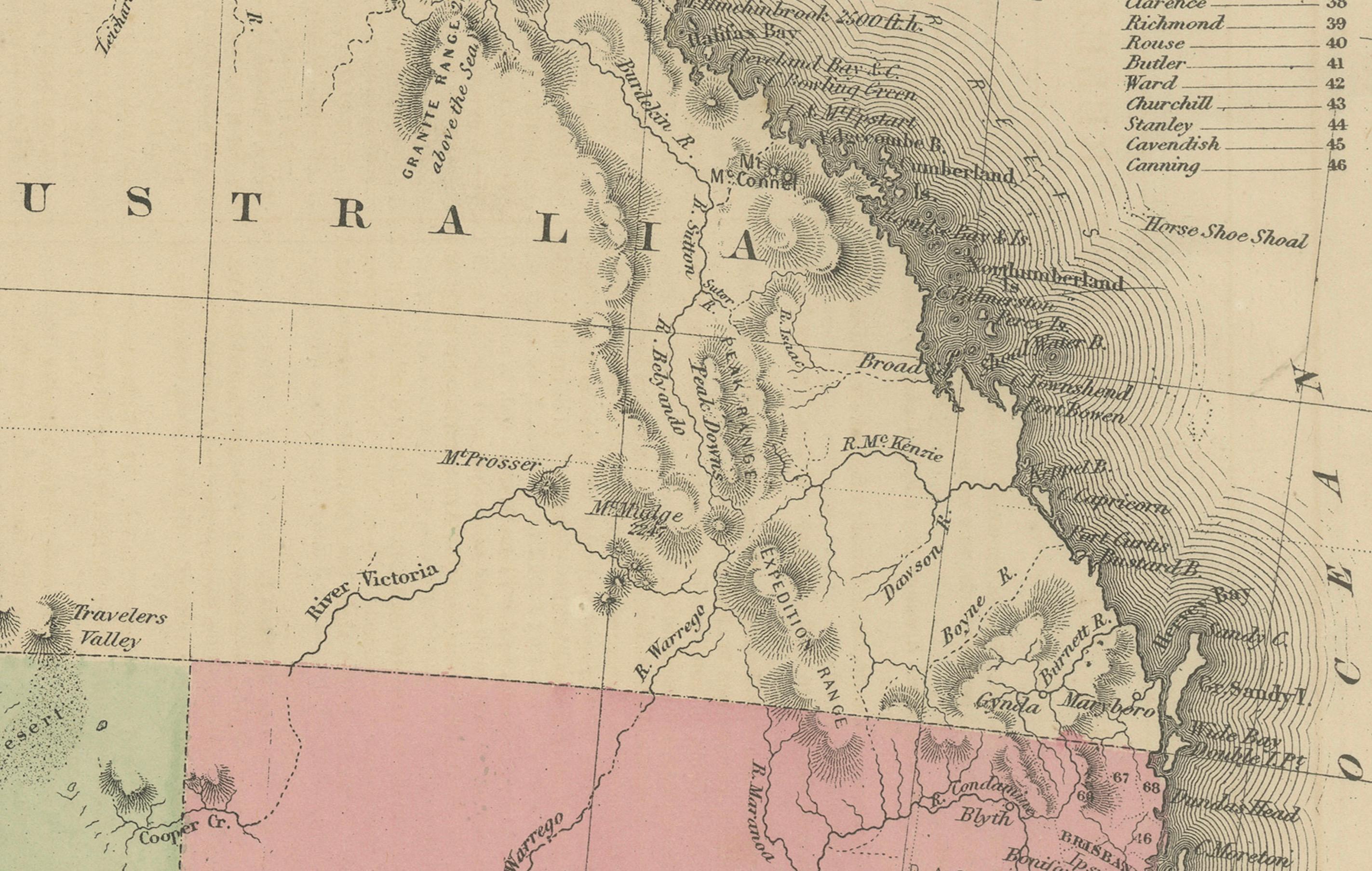 Paper Johnson’s Australia Map, USA Published c.1864 – Decorative Hand-Colored Map For Sale
