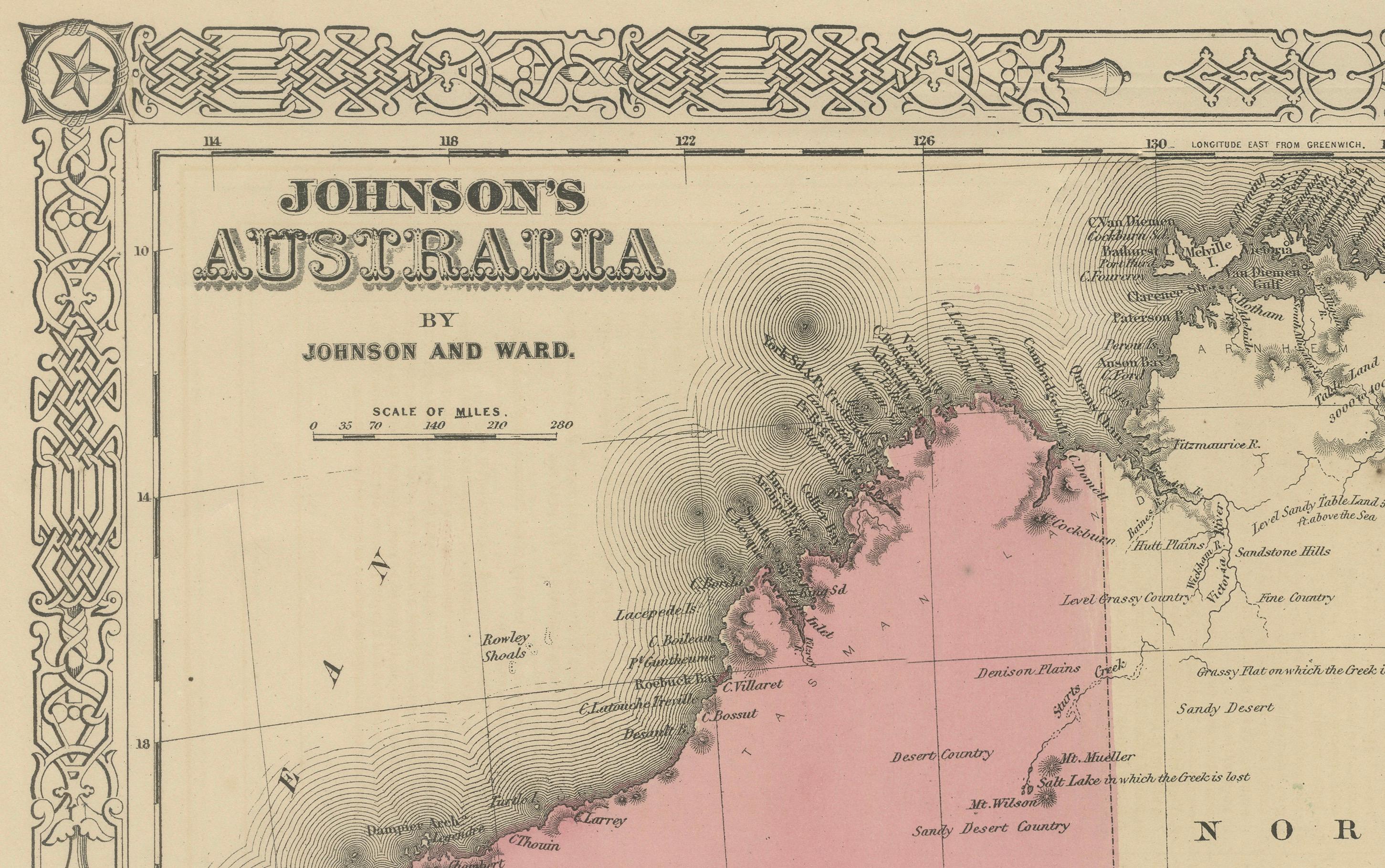 Johnson’s Australia Map, USA Published c.1864 – Decorative Hand-Colored Map For Sale 3