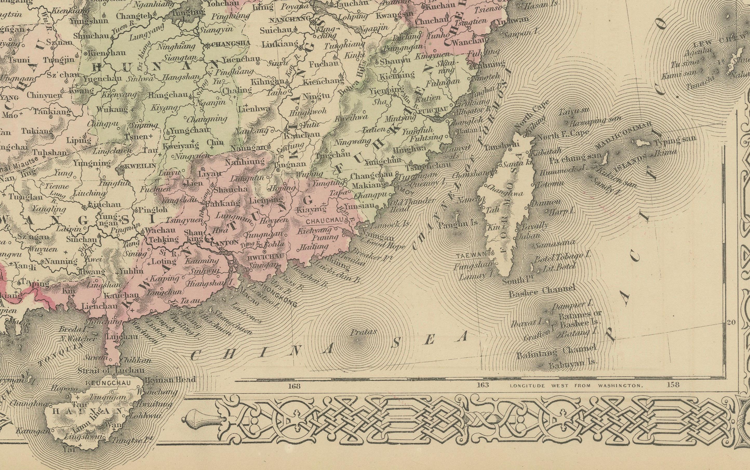 Mapa de China de Johnson con recuadro de Cantón, EE.UU. Publicado c.1864 - Coloreado a mano en Bueno estado para la venta en Langweer, NL