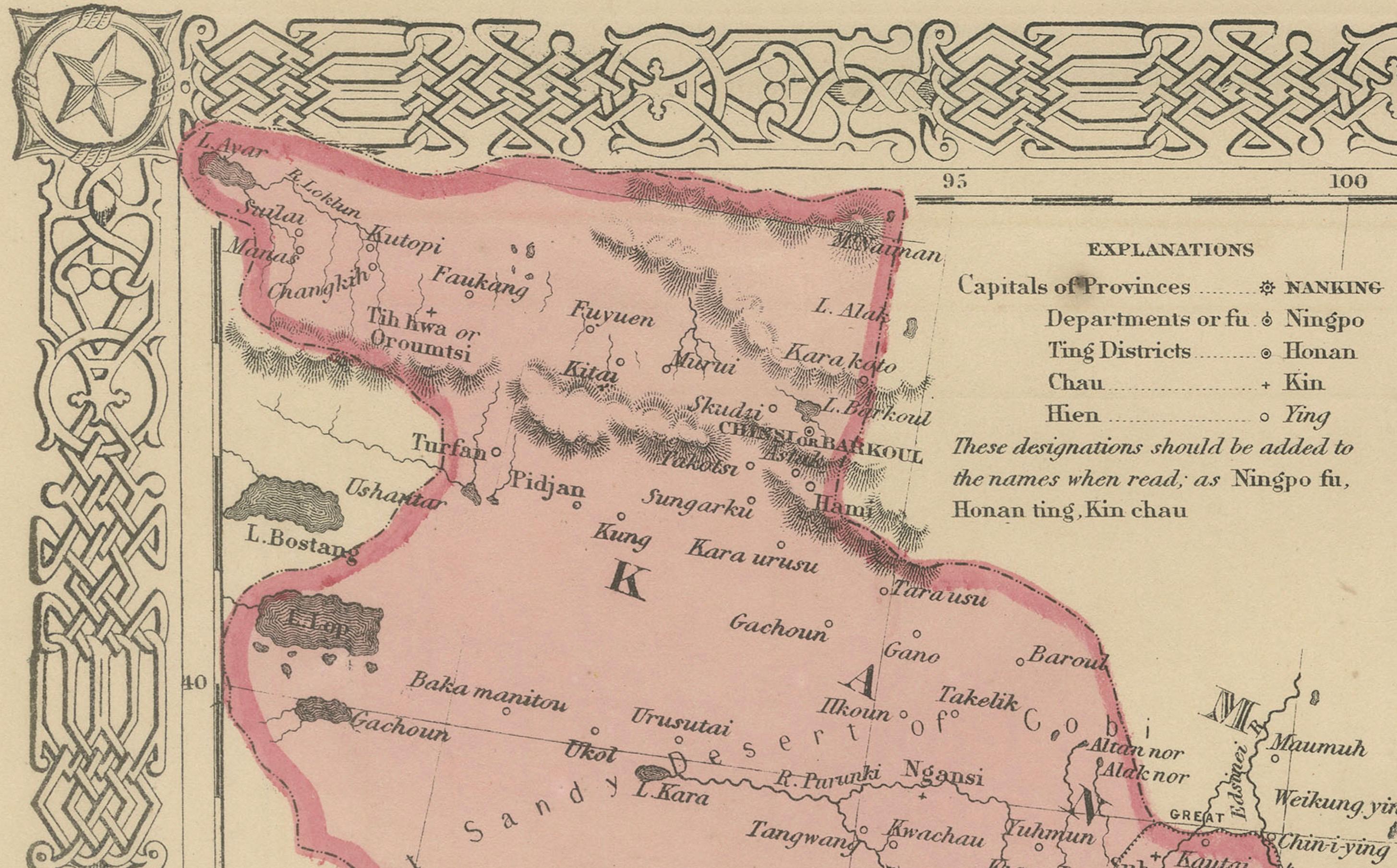 Mapa de China de Johnson con recuadro de Cantón, EE.UU. Publicado c.1864 - Coloreado a mano en venta 2