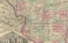 Johnson’s Illinois Map, USA c.1864 – Hand-Colored with Chicago Courthouse View