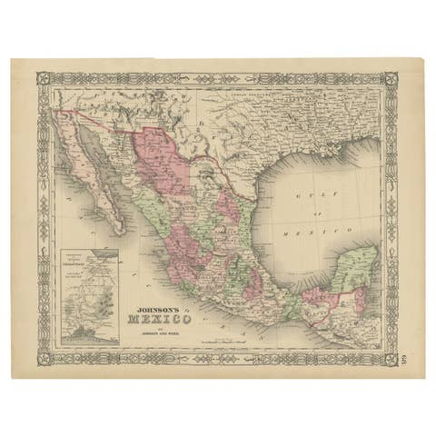 Johnson’s Mexico Map with Tehuantepec Inset, USA c.1864 – Hand-Colored