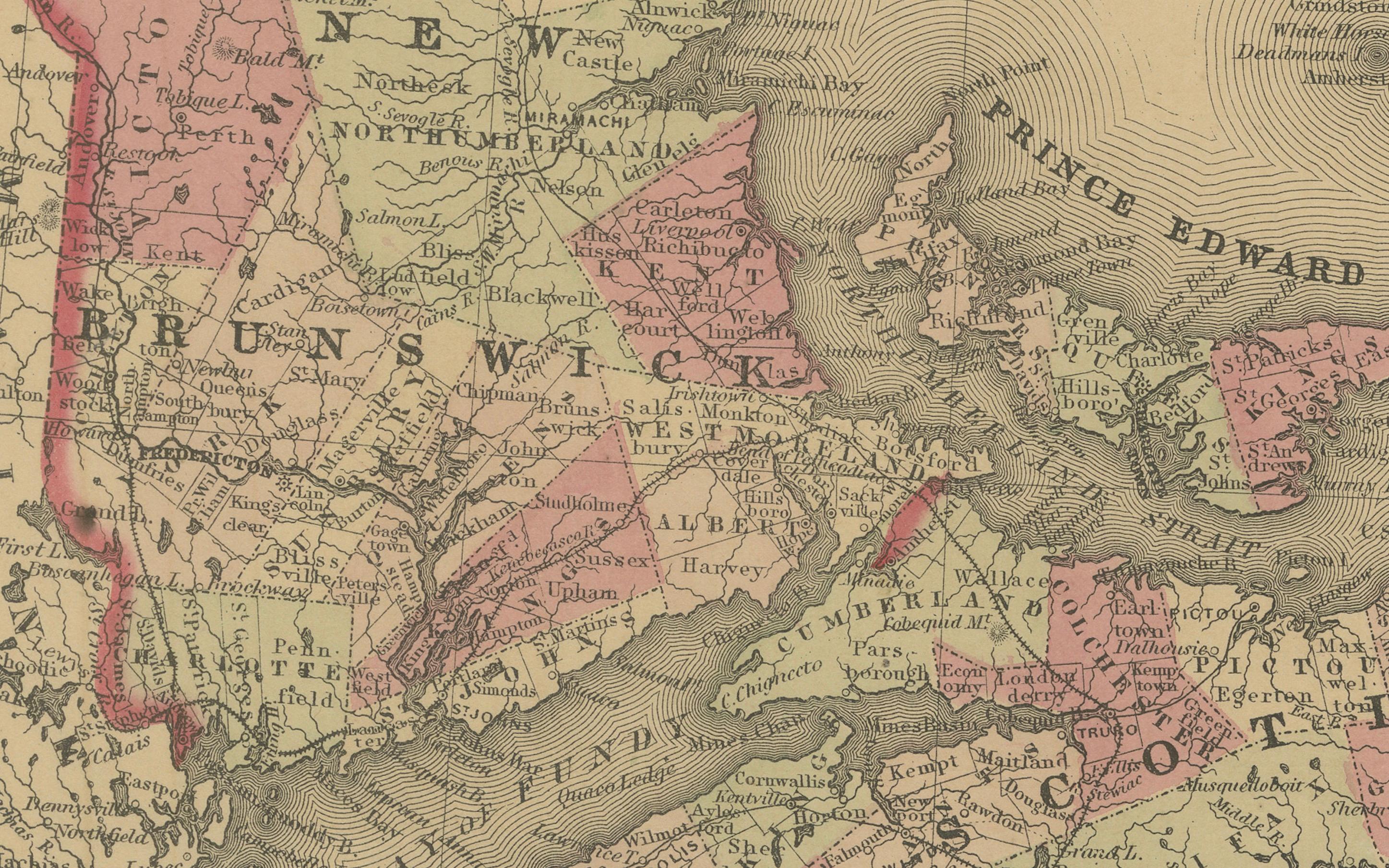 Américain Carte de Johnson du Nouveau-Brunswick, de la Nouvelle-Écosse et de Terre-Neuve, A.I.C. C.I.C. en vente