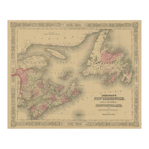 Johnson’s New Brunswick Nova Scotia Newfoundland Map, USA c.1864
