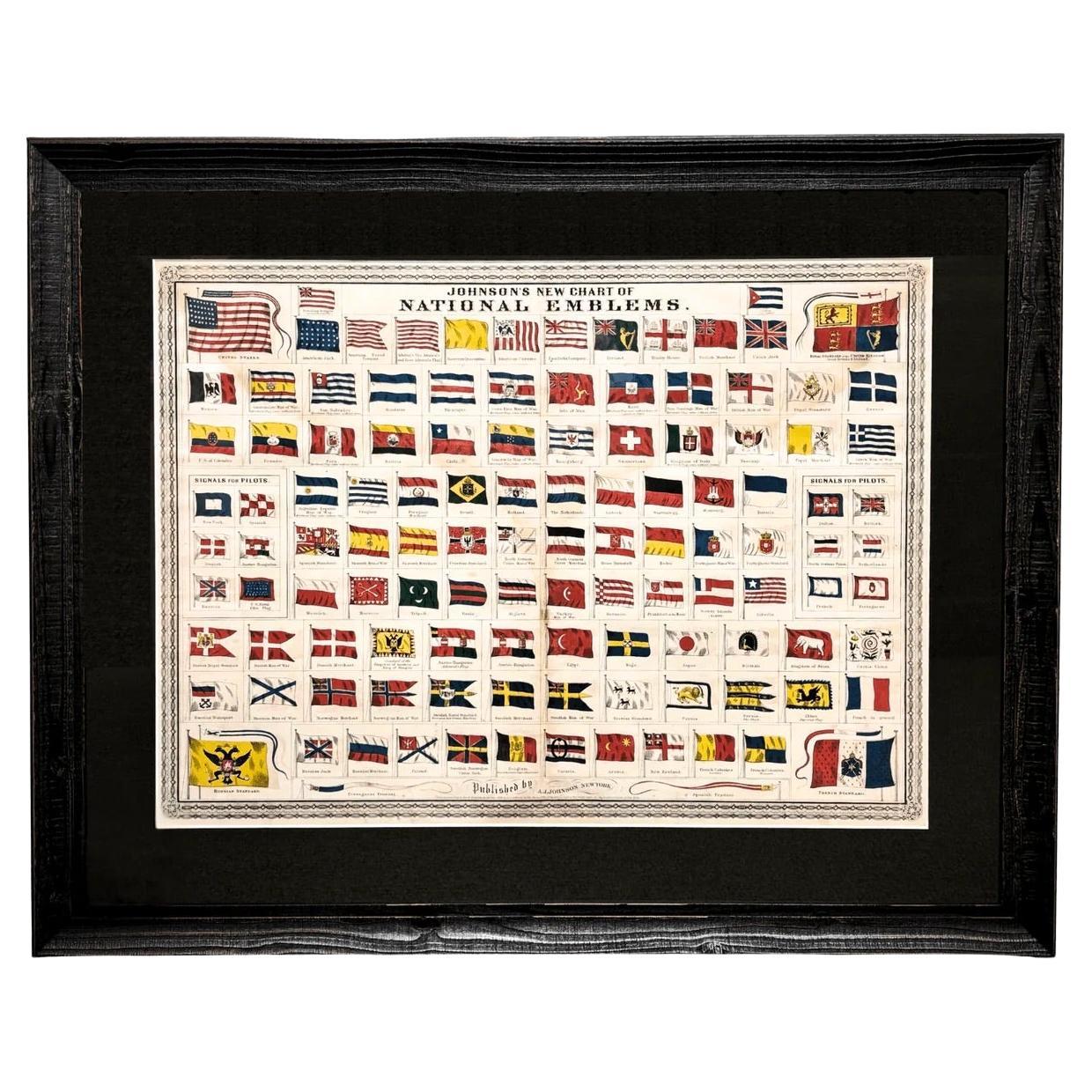 "Johnson's New Chart of National Emblems" Engraving by A. J. Johnson, 1870 For Sale