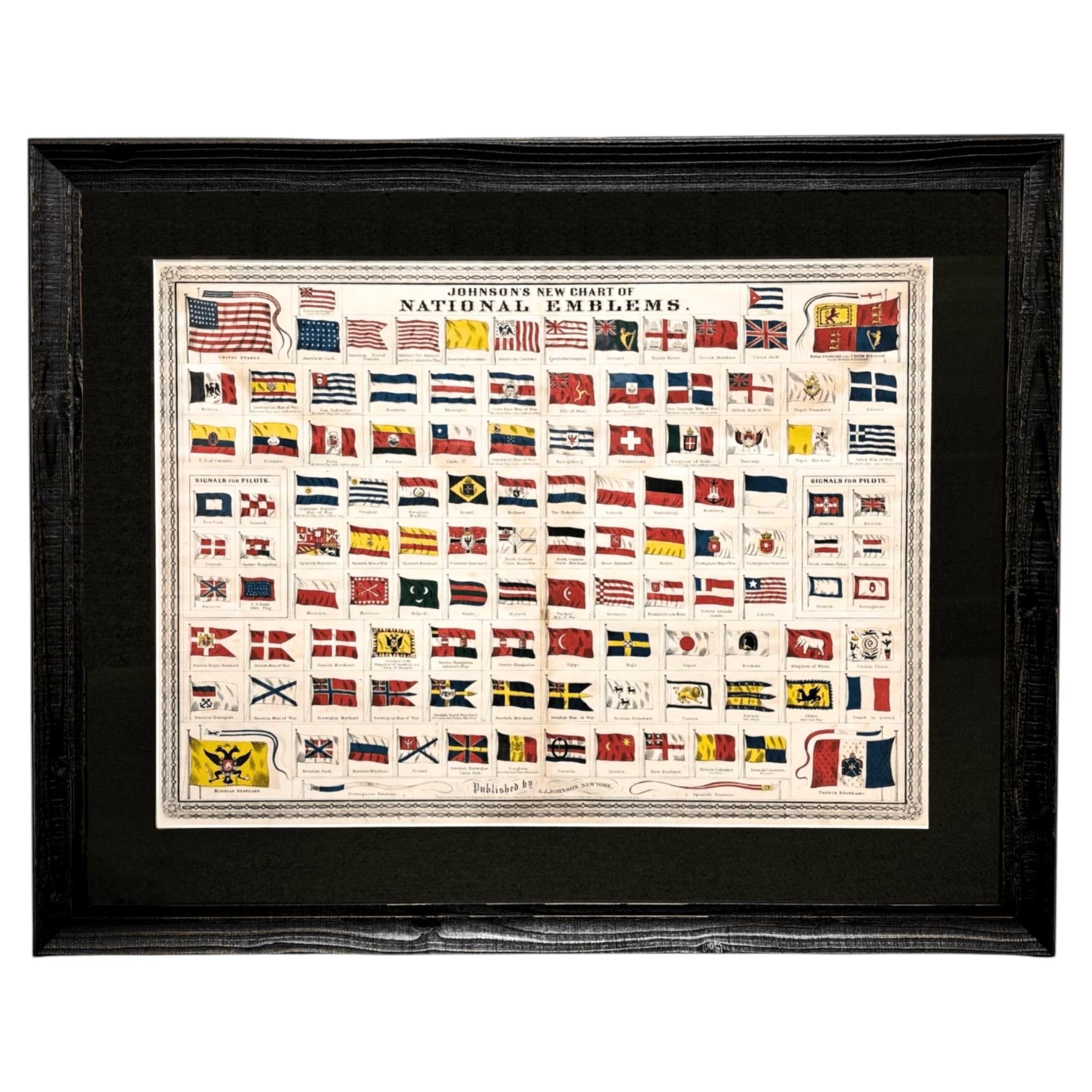 "Johnson's New Chart of National Emblems" Engraving by A. J. Johnson, 1870 For Sale