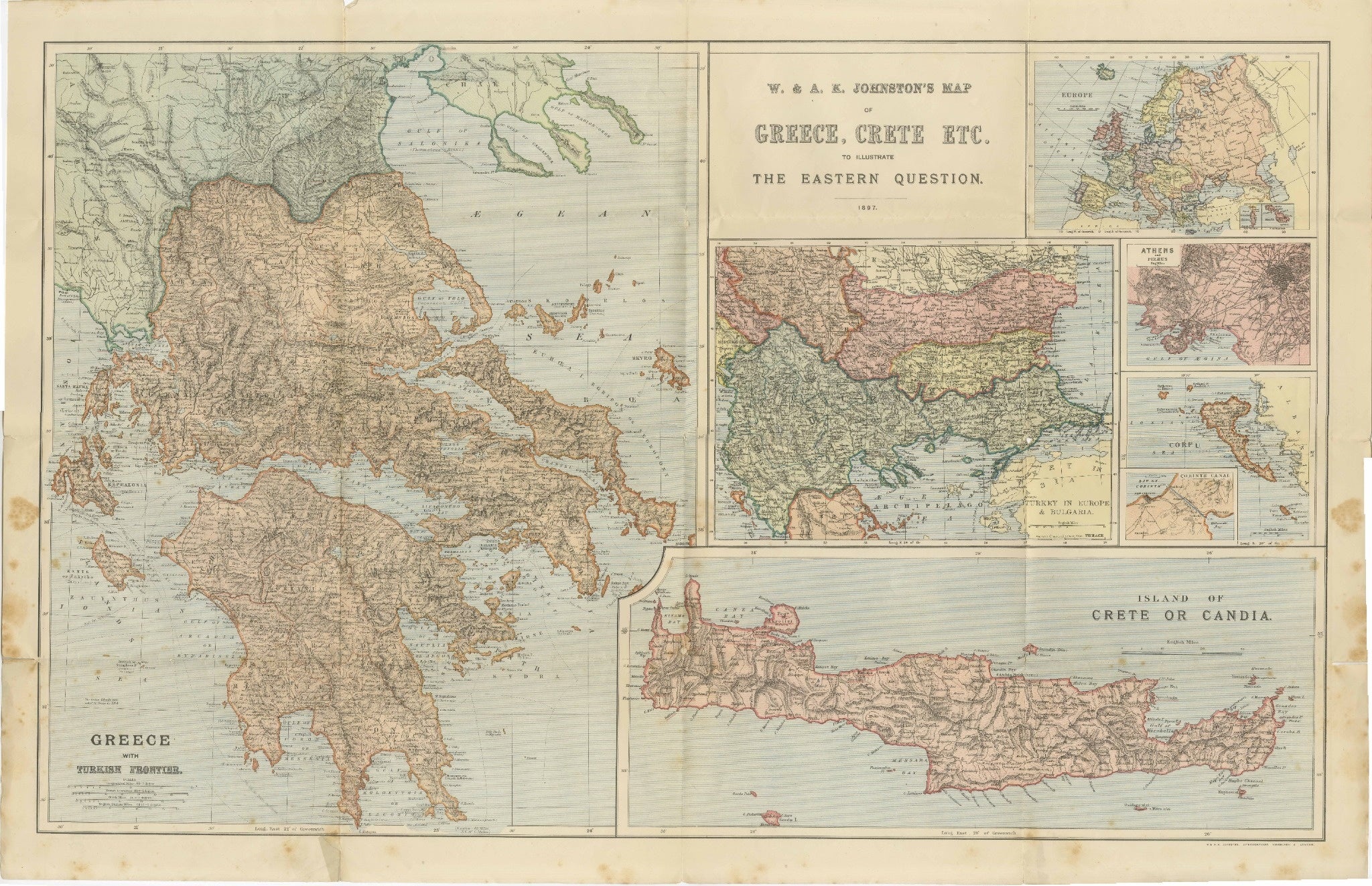 Voici une entrée de catalogue pour votre **carte Johnston de la Grèce et de la Crète** :

---

**Titre principal**
Carte ancienne de la Grèce et de la Crète - Johnston's Eastern Question Map, 1887

**Titre alternatif SEO**
Carte Johnston de la Grèce