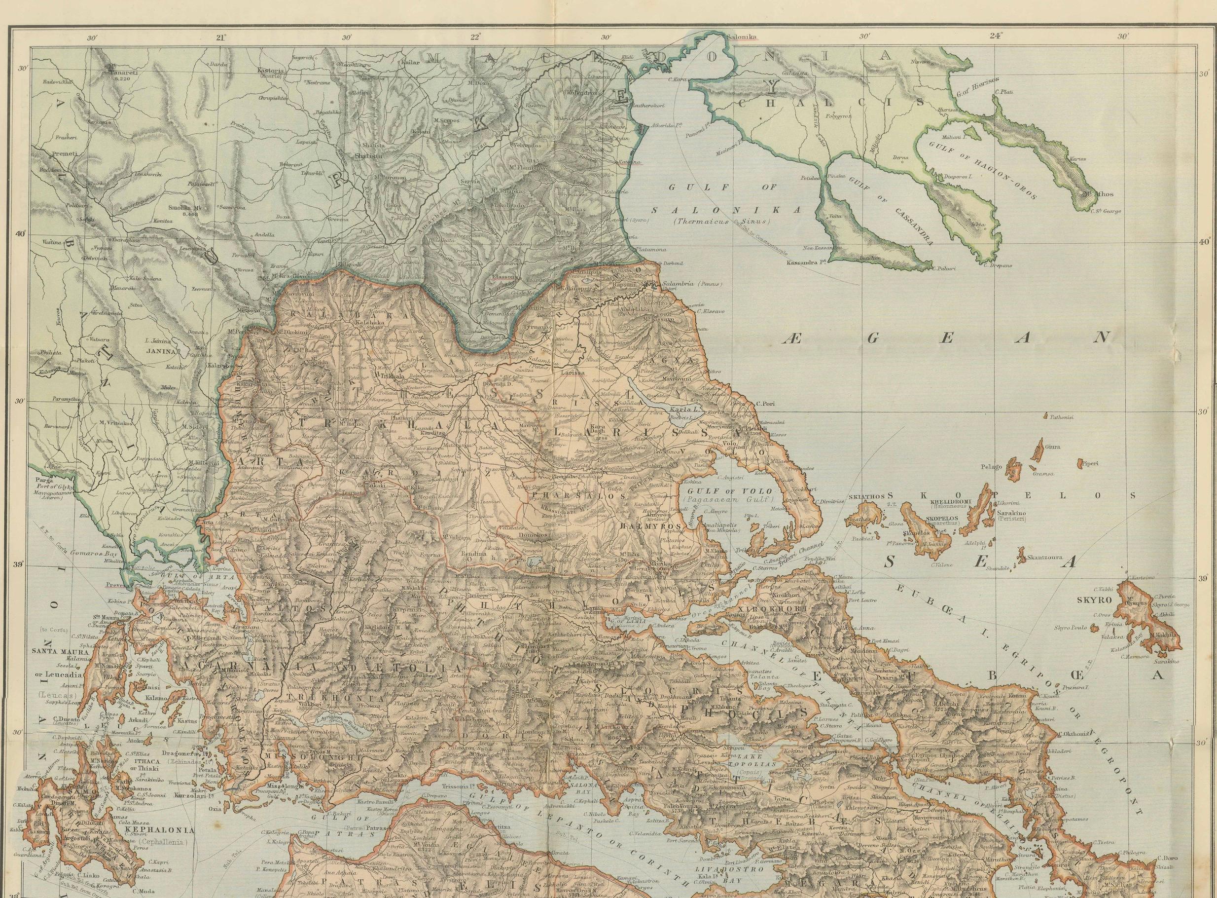 XIXe siècle Carte Johnston de la Grèce et de la Crète 1897 - La question orientale Carte ancienne en vente