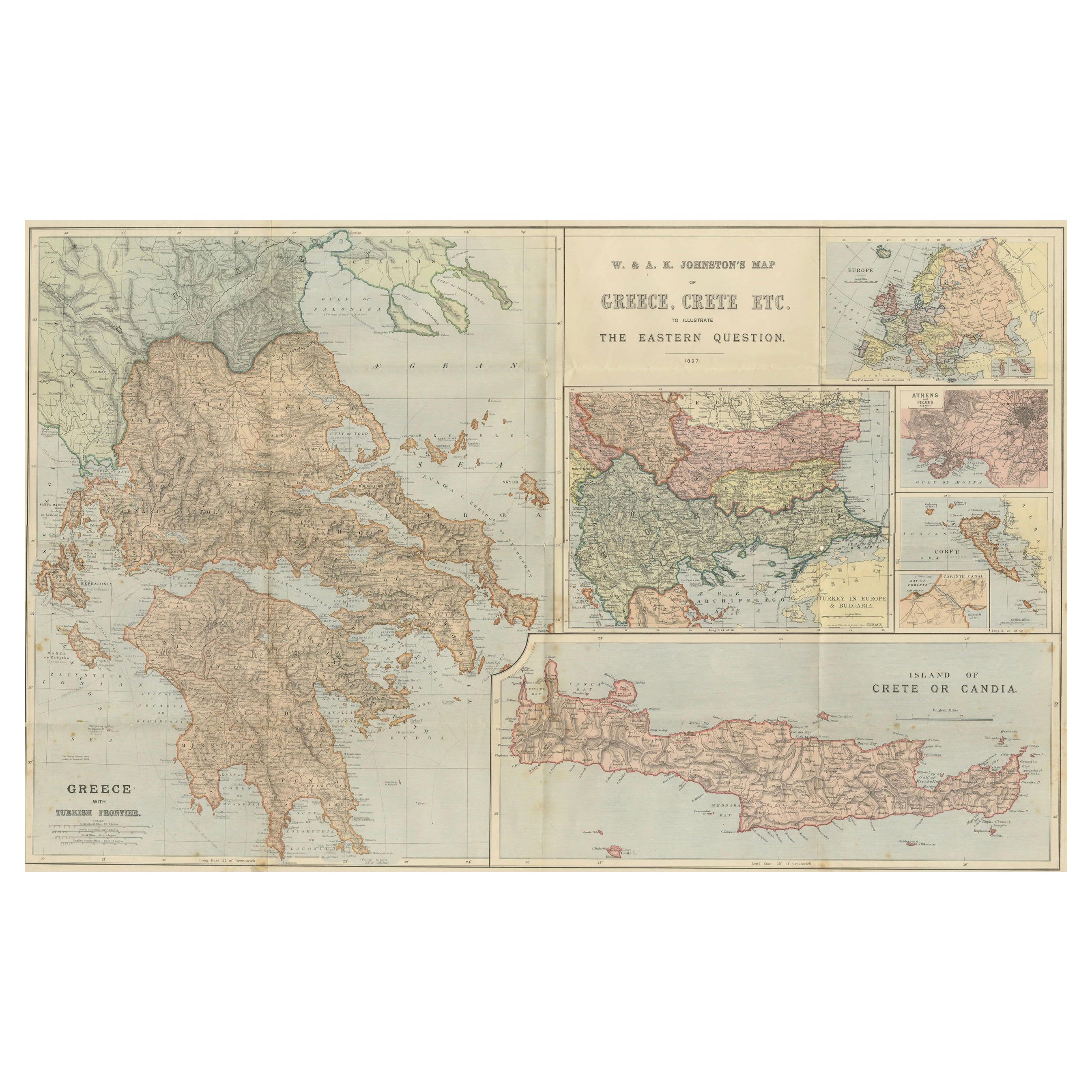 Carte Johnston de la Grèce et de la Crète 1897 - La question orientale Carte ancienne en vente