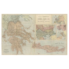 Carte Johnston de la Grèce et de la Crète 1897 - La question orientale Carte ancienne