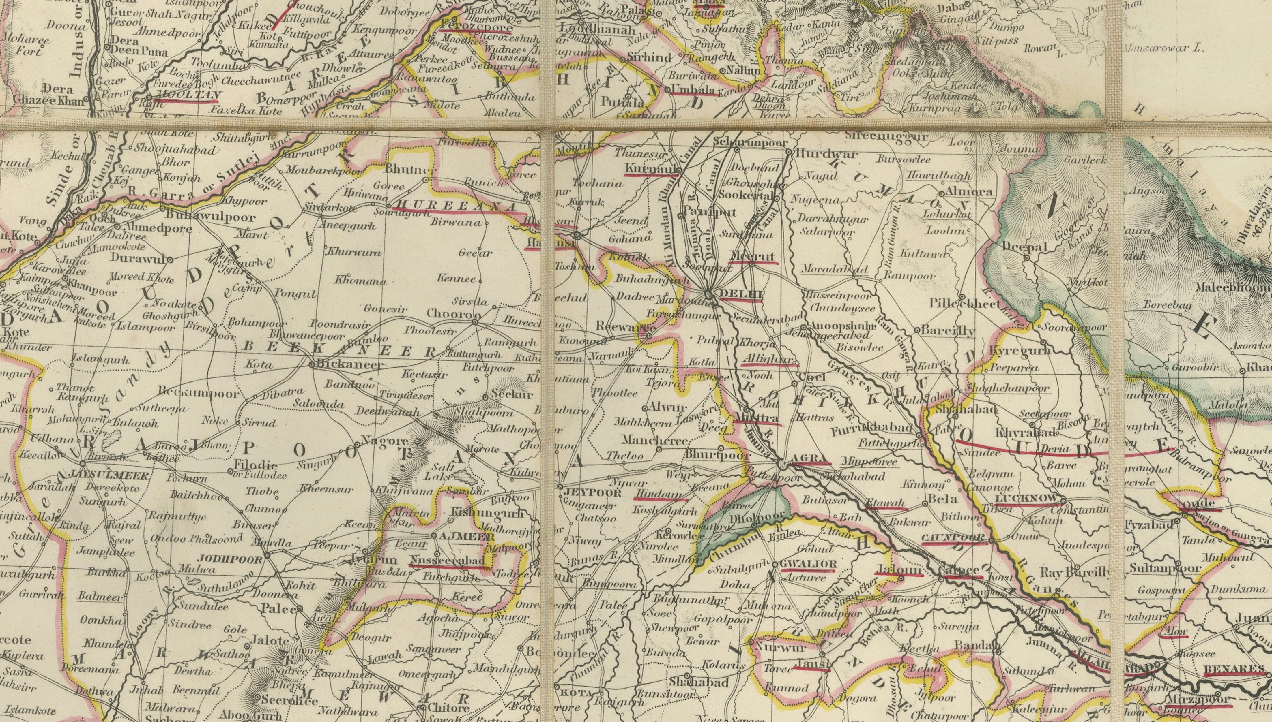 Johnston's Travelling Map of India on Linen in Original Cloth, 1857