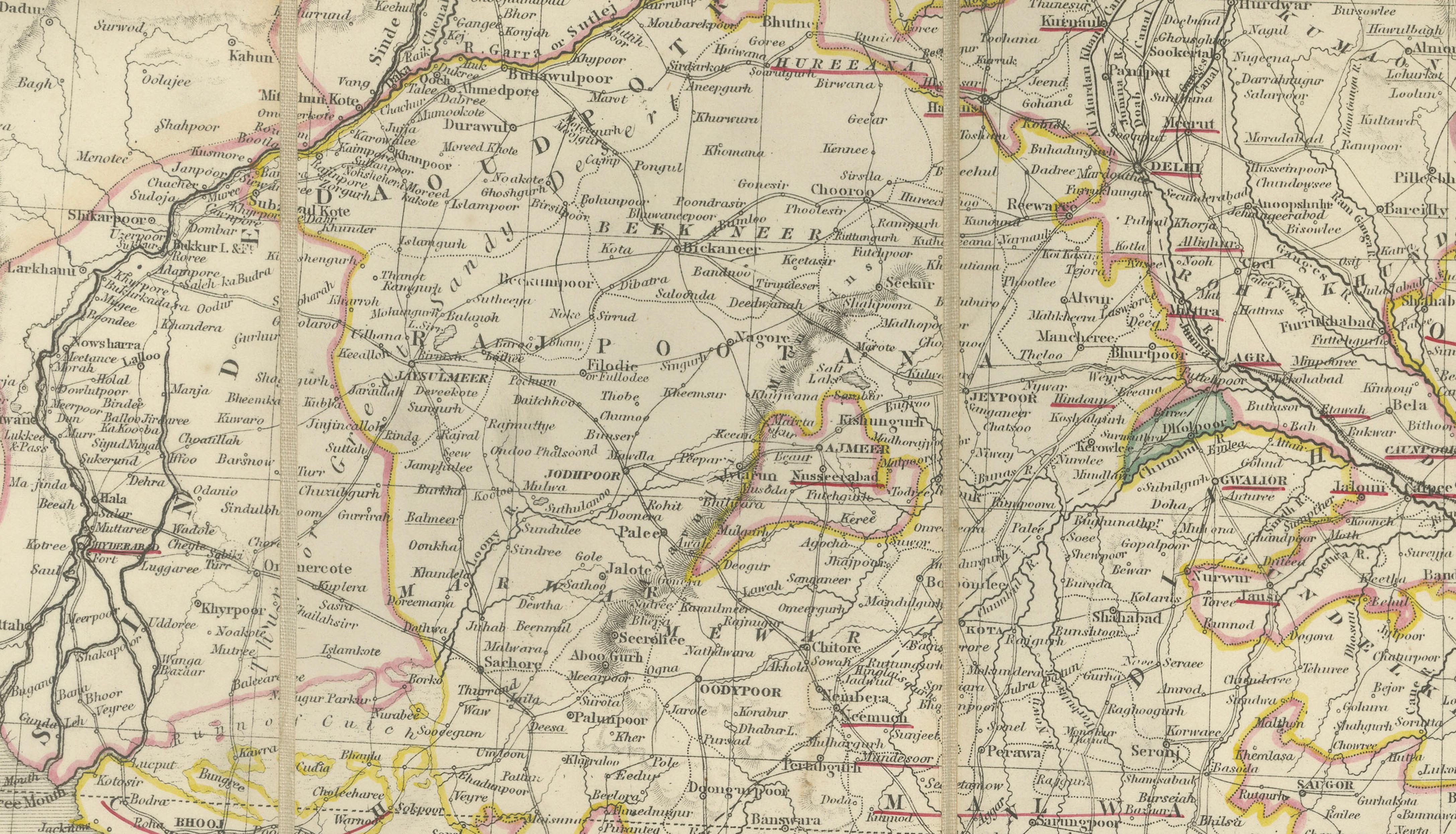 Johnston's Travelling Map of India on Linen in Original Cloth, 1857