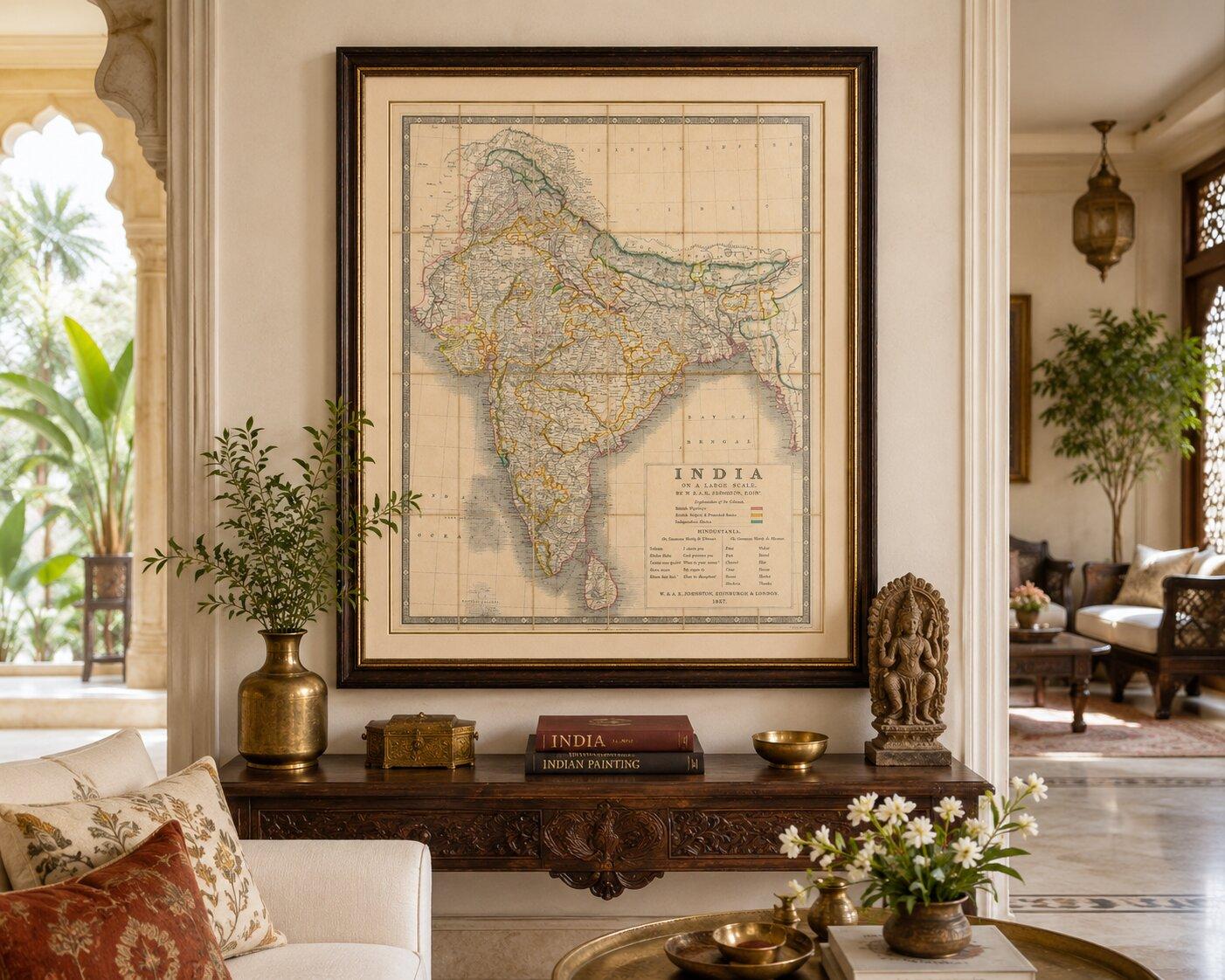 Johnston's Travelling Map of India on Linen in Original Cloth, 1857