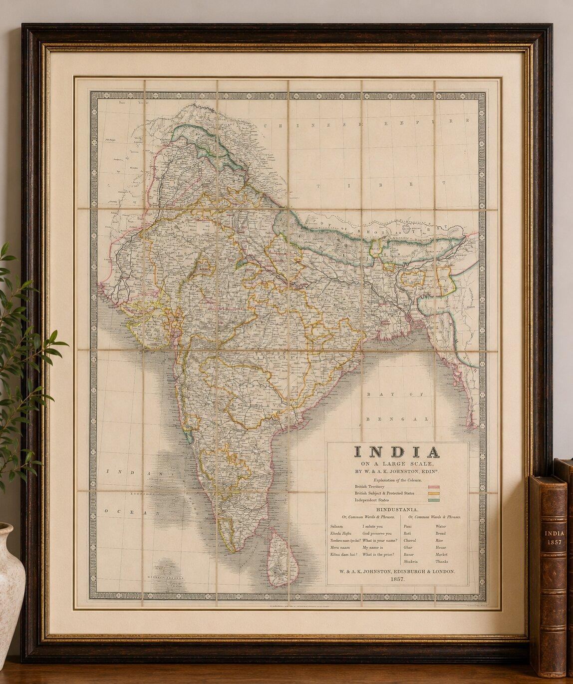 Johnston's Travelling Map of India on Linen in Original Cloth, 1857