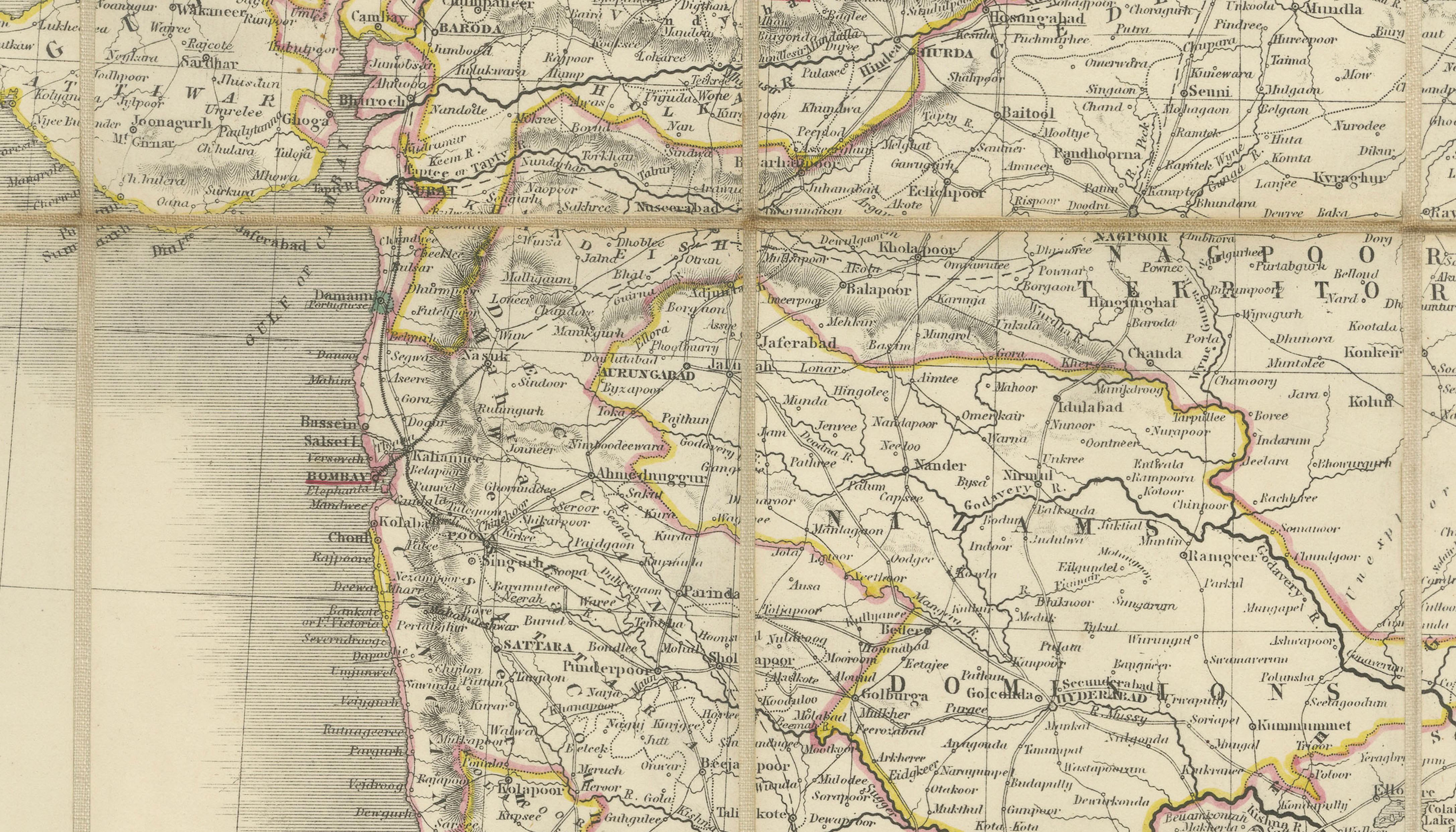 Johnston's Travelling Map of India on Linen in Original Cloth, 1857