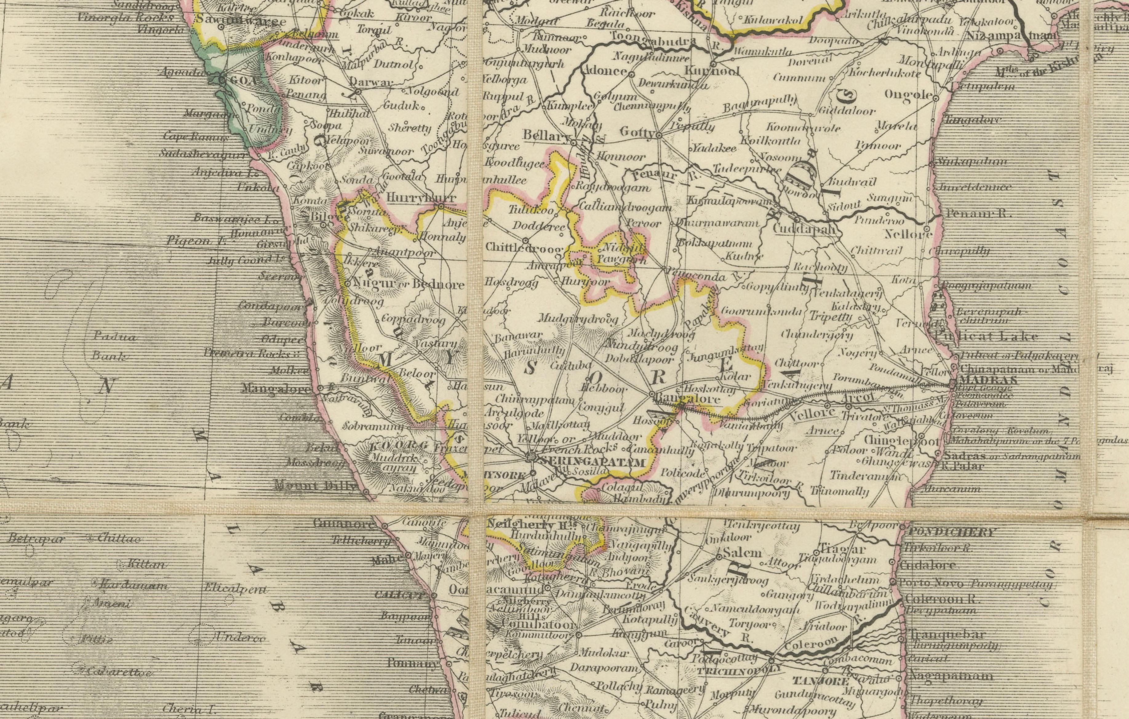 Johnston's Travelling Map of India on Linen in Original Cloth, 1857