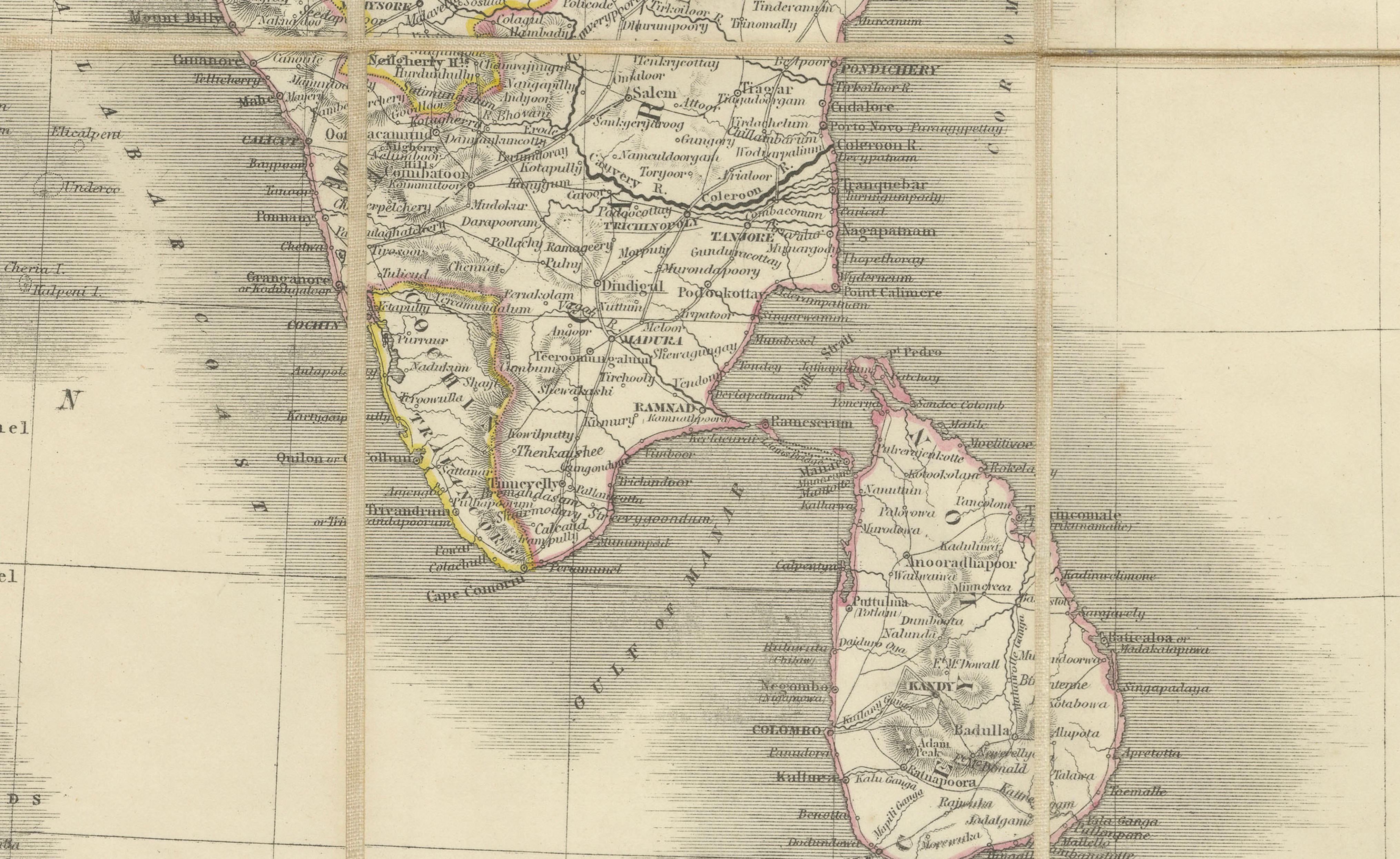 Johnston's Travelling Map of India on Linen in Original Cloth, 1857