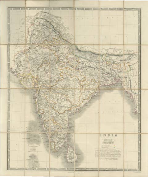 Johnston's Travelling Map of India on Linen in Original Cloth, 1857