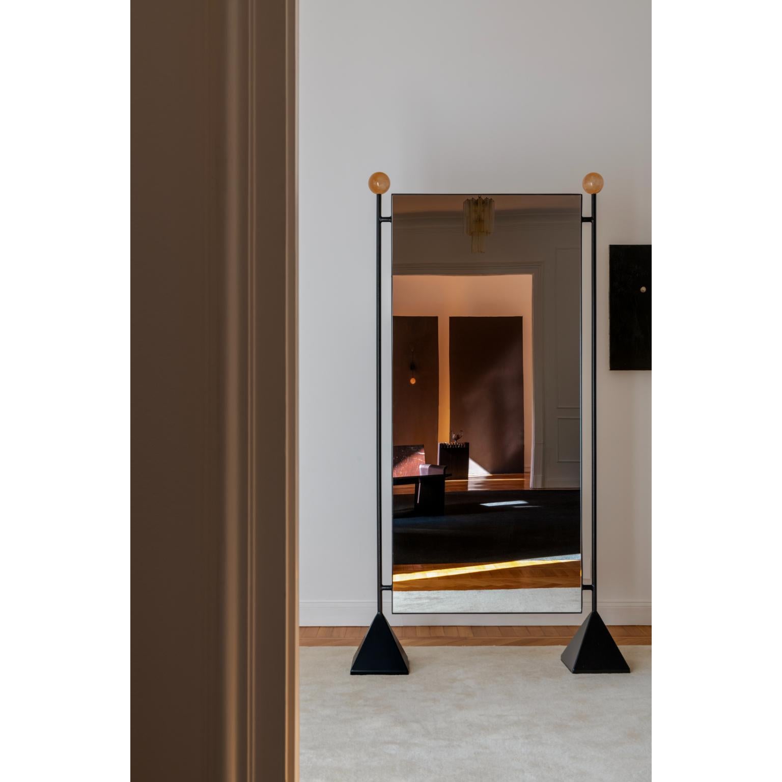 Joia Double Sided Free Standing Mirror by Studio Daniel K
Dimensions: W 106 x D 22 x H 205 cm.
Materials: Transluscent Stones, Painted Steel. 

Joia double-sided mirror is part of StudioDanielK's Antechamber collection. The mirror questions the