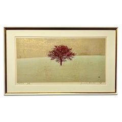 Joichi Hoshi 'Ein Baum' Farbholzschnitt c1974 Japan 