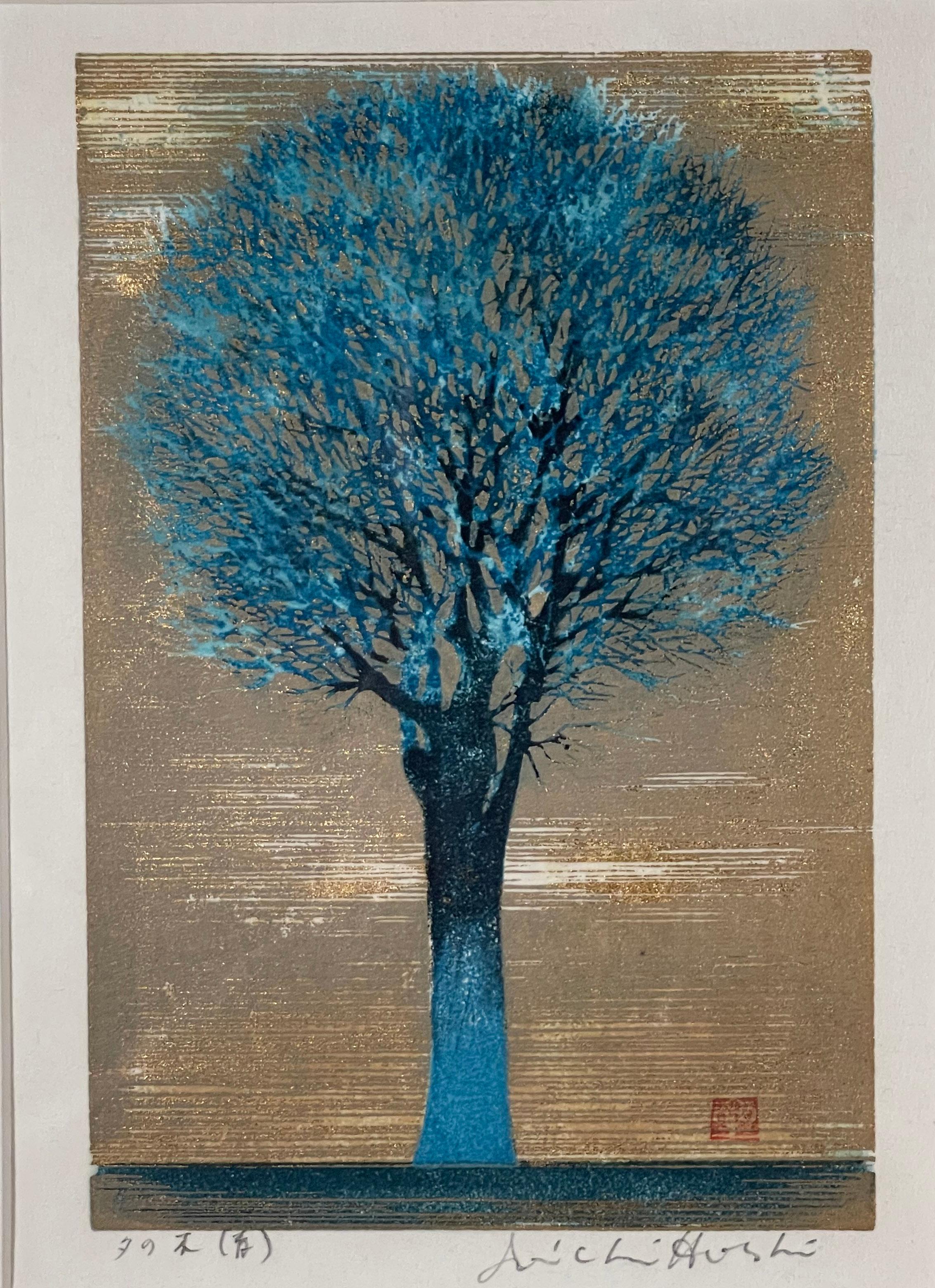 Joichi Hoshi Landscape Print - TREE IN EVENING - BLUE