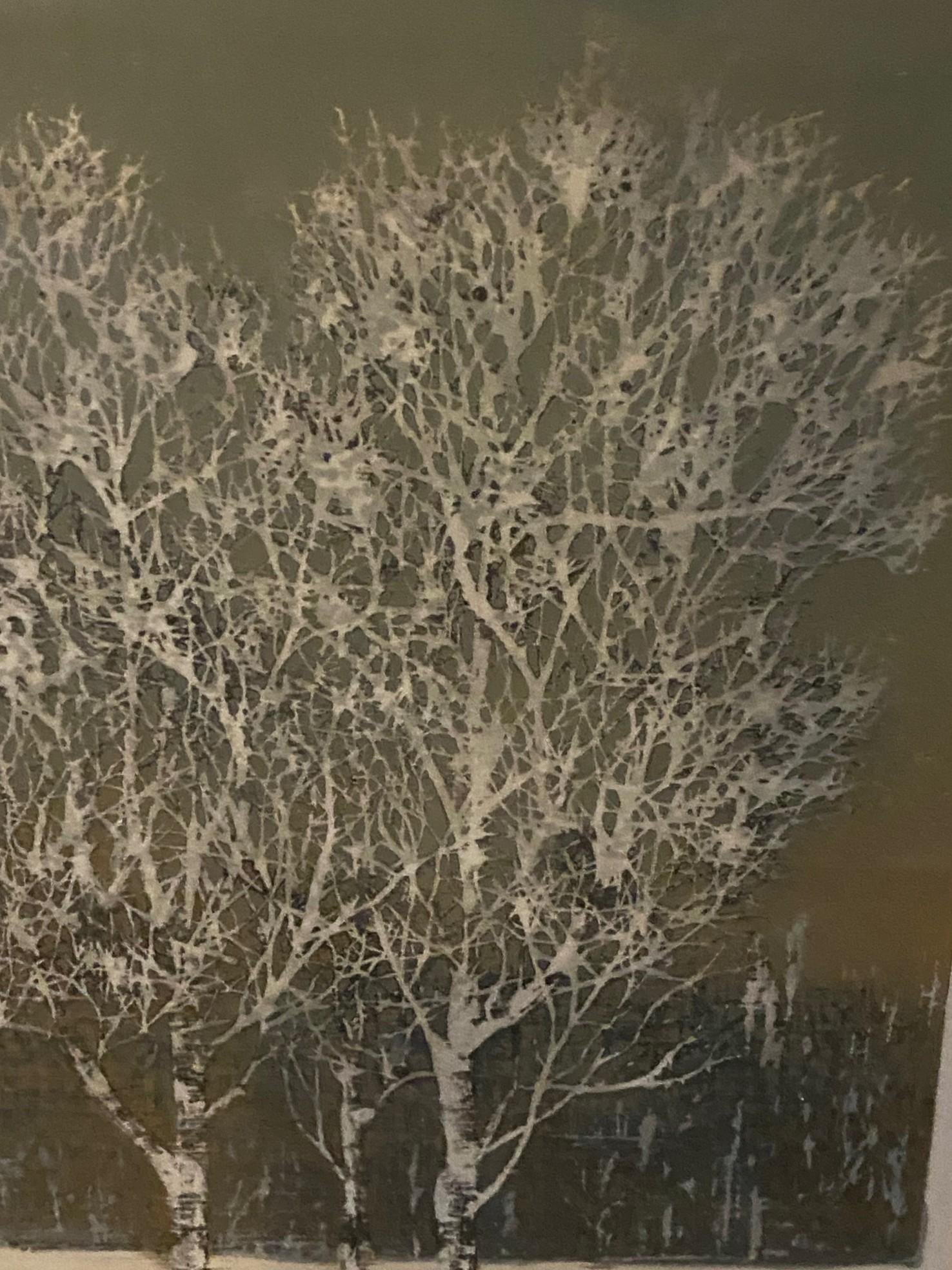 Fin du 20e siècle Joichi Hoshi, japonais, gravure sur bois japonaise - Arbustes d'arbres en hiver, 1976 en vente