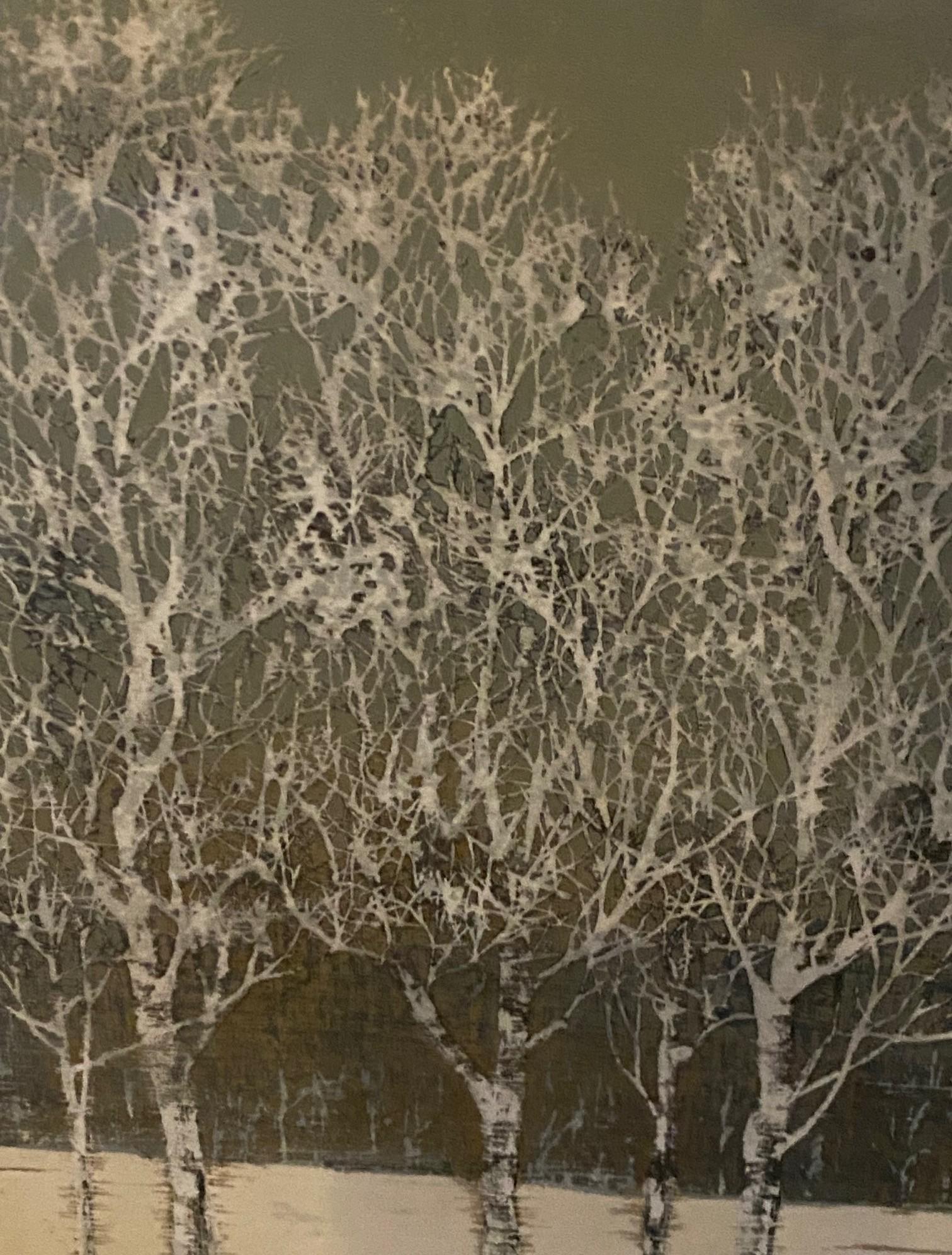 Papier Joichi Hoshi, japonais, gravure sur bois japonaise - Arbustes d'arbres en hiver, 1976 en vente