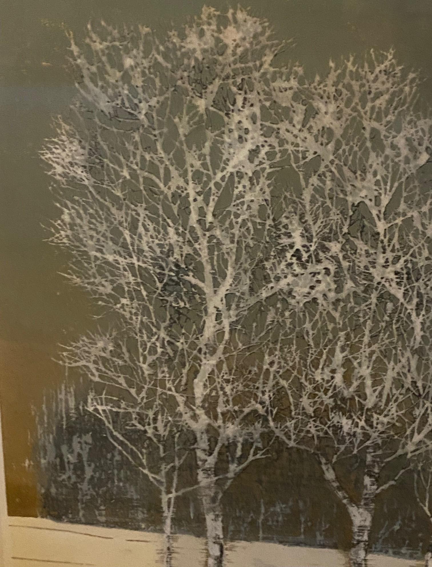 Joichi Hoshi, japonais, gravure sur bois japonaise - Arbustes d'arbres en hiver, 1976 en vente 1
