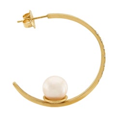 JOIE DIGIOVANNI Estate 14k Pearl & Diamond Hoop Earrings