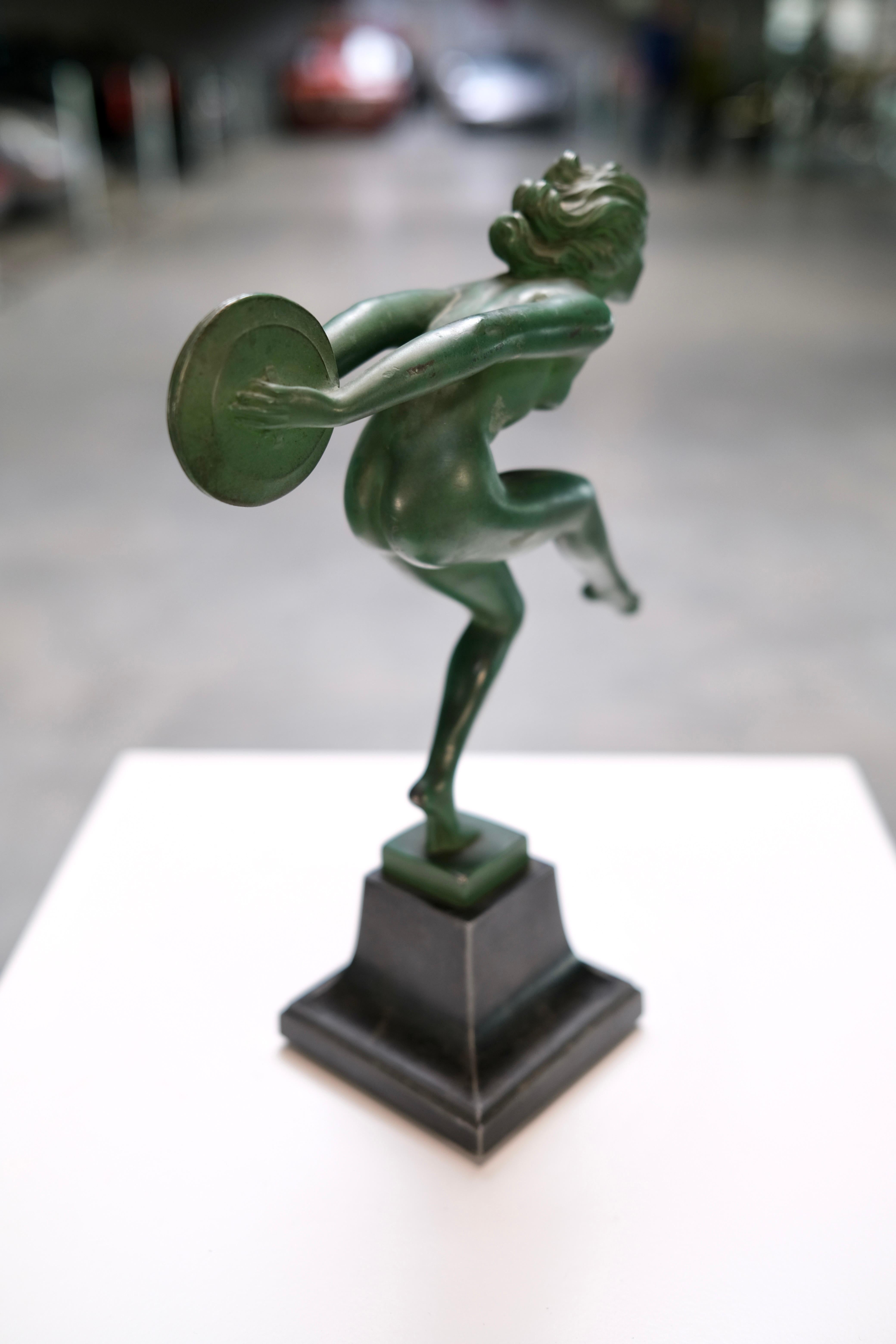 Joie French Art Deco Discus Dancer by Garcia for Max Le Verrier, France, 1940s For Sale 3