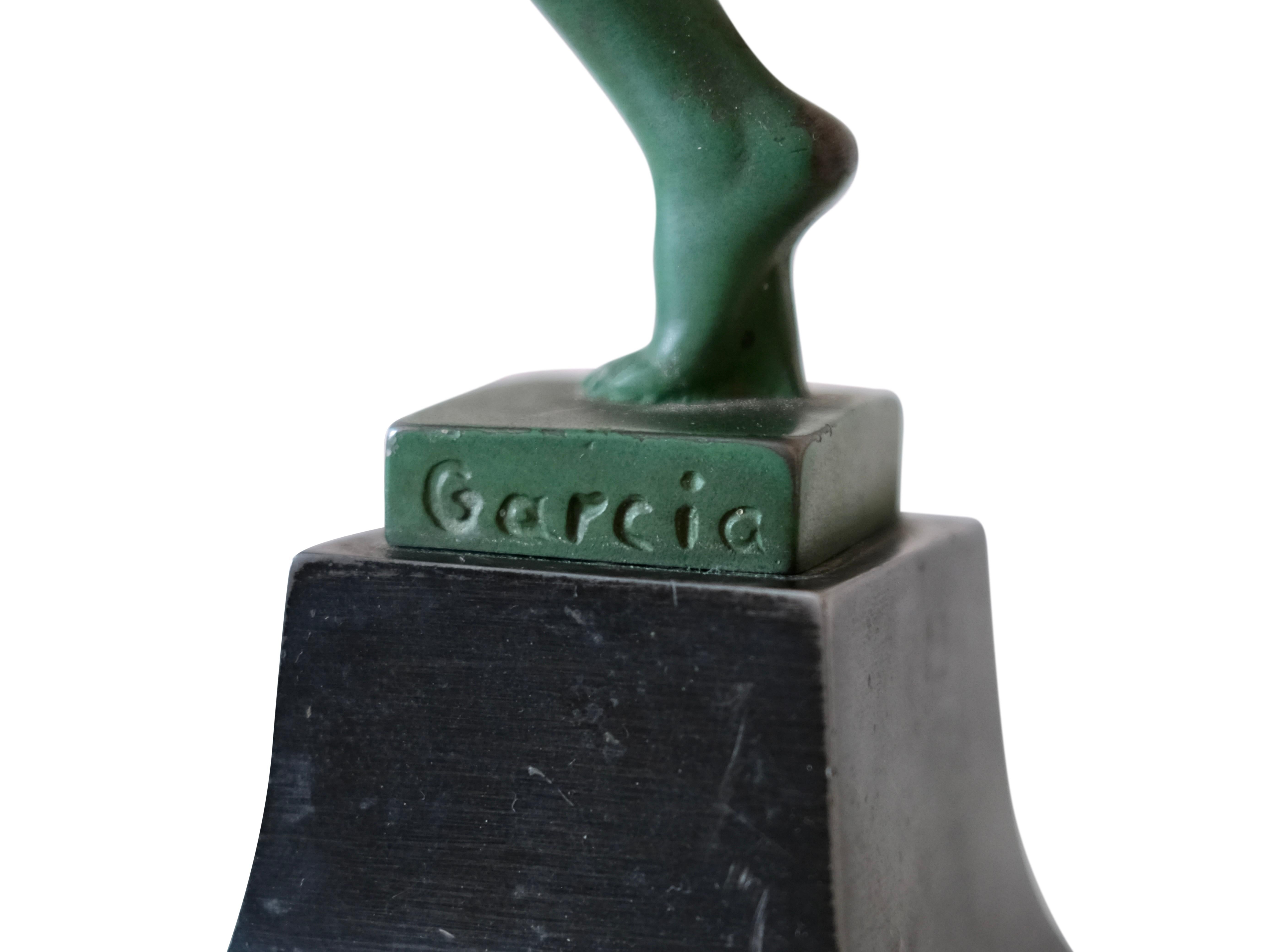Spelter Joie Dynamic French Art Deco Dancer Sculpture by Garcia for Max Le Verrier For Sale