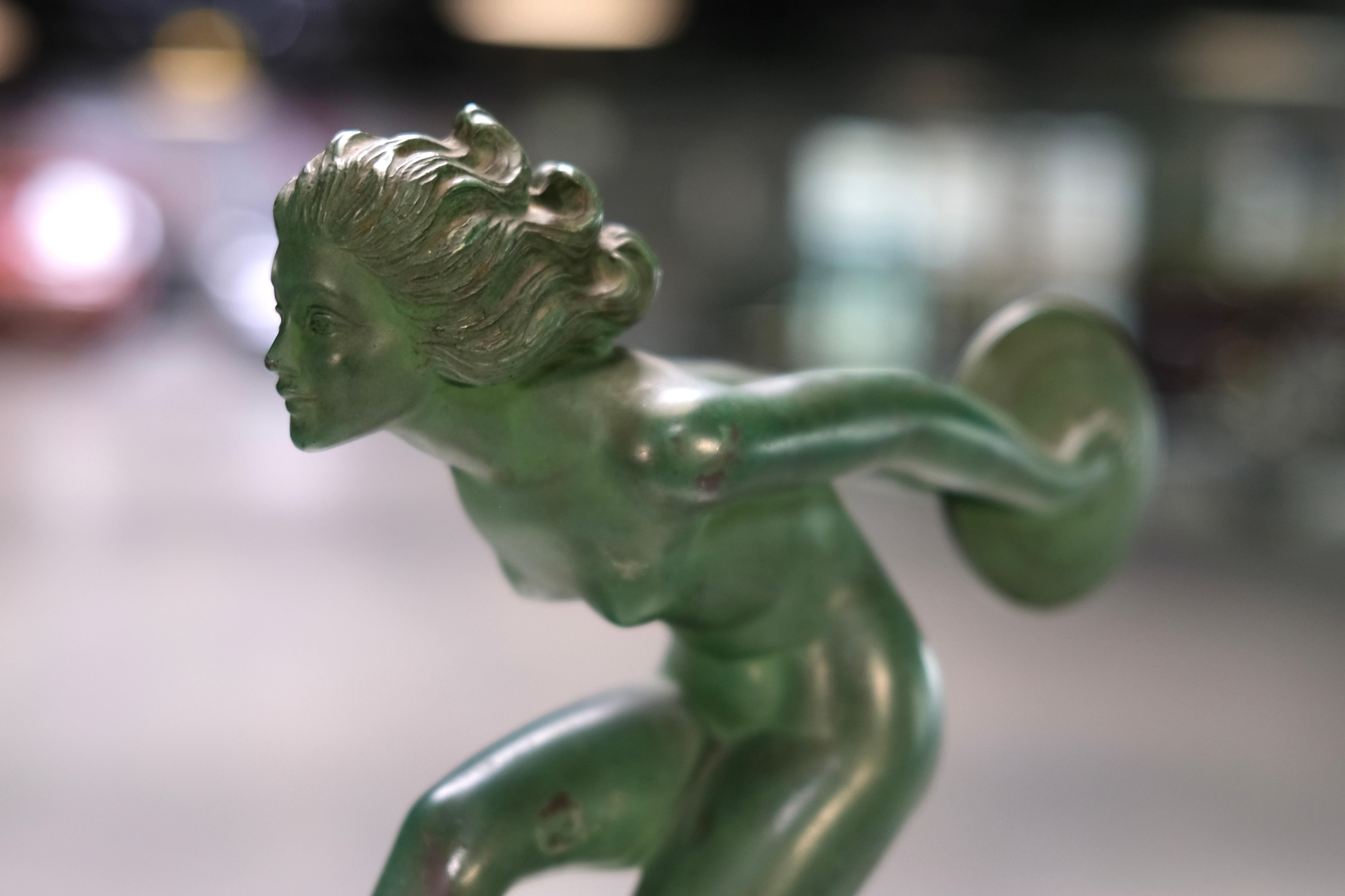 Spelter Joie French Art Deco Discus Dancer by Garcia for Max Le Verrier, France, 1940s For Sale