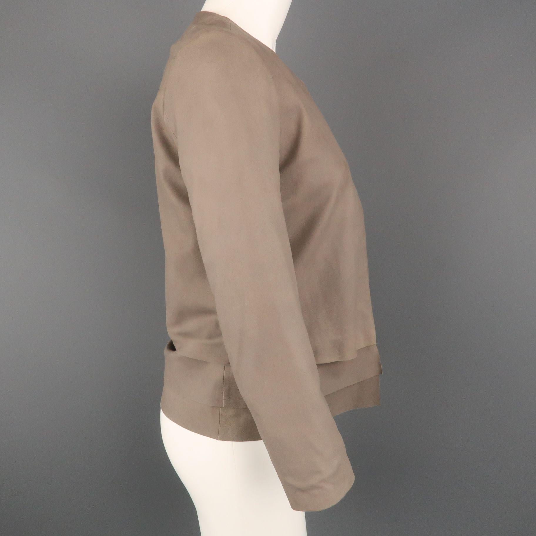 Brown JOIE Size XS Taupe Gray Leather Collarless Open Jacket