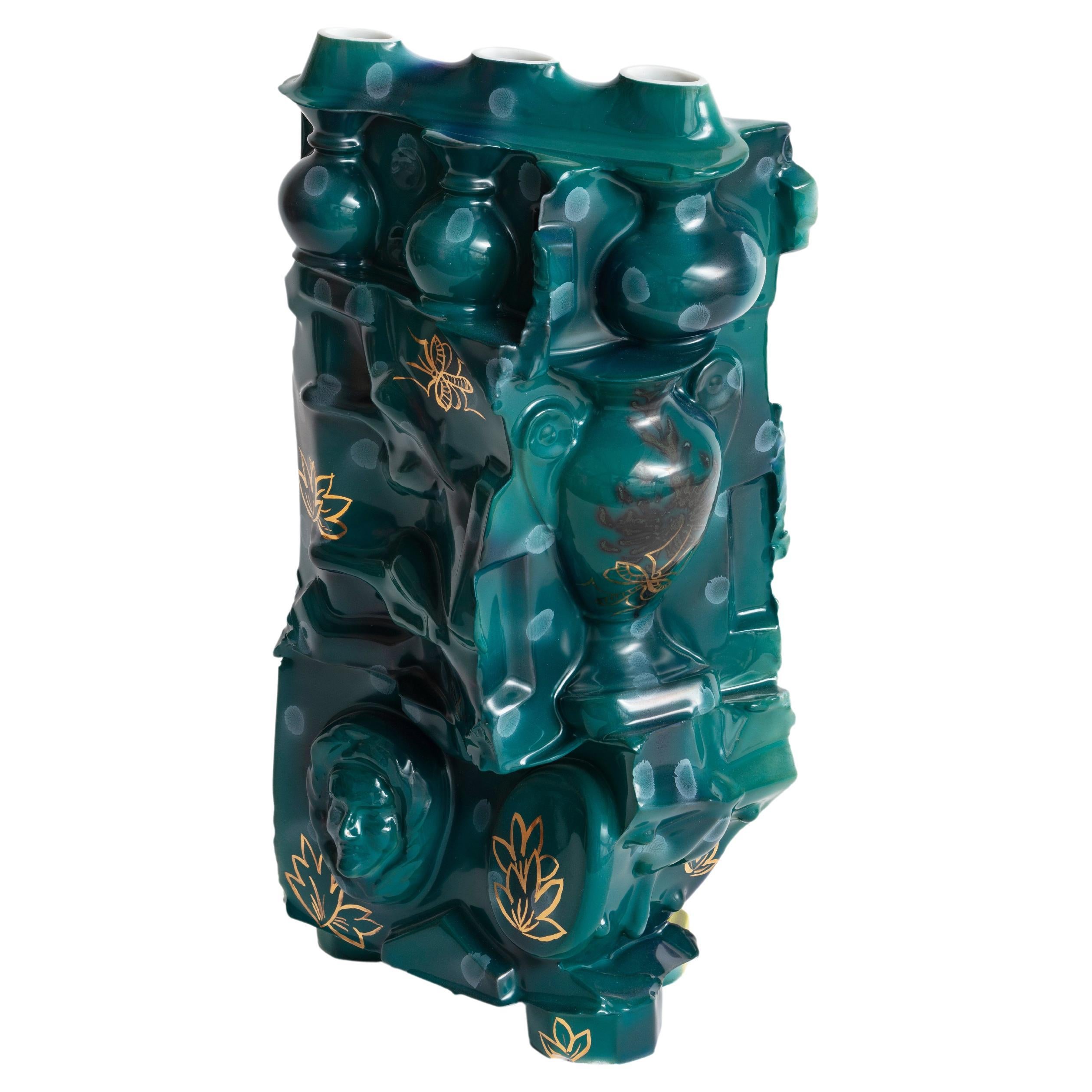 Dekorierte Vase „Joie sur la Colline“ aus emailliertem Porzellan, einzigartiges Stück