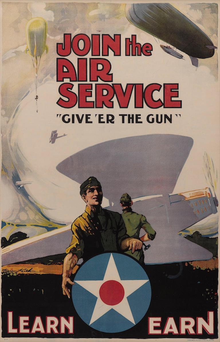 American U.S. Army Air Force Antique WWI Poster, 