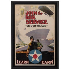 U.S. Army Air Force Antique WWI Poster, "Give 'Er The Gun" by Warren Keith, 1918