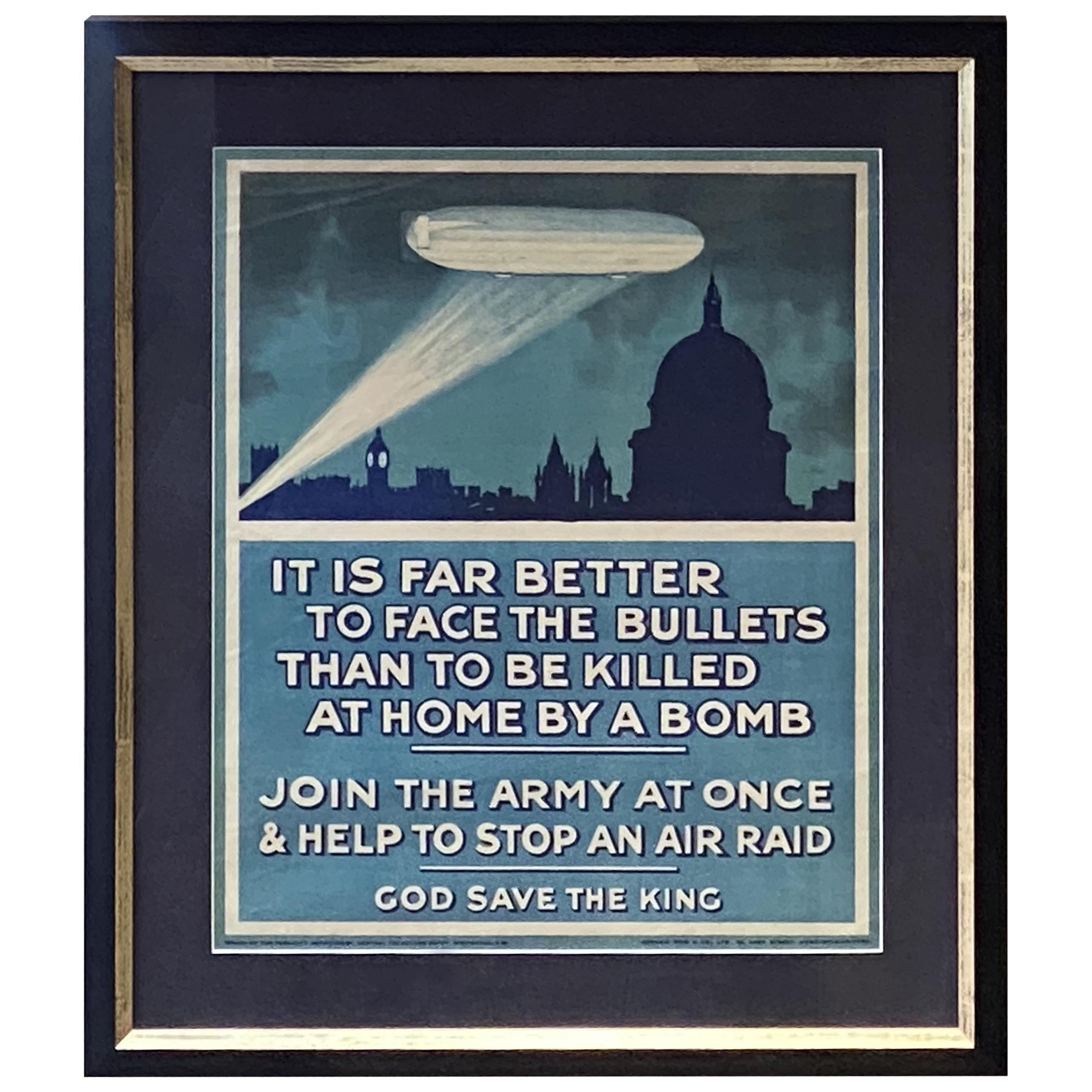 "Join the Army at Once & Help to Stop an Air Raid" Vintage British WWI Poster