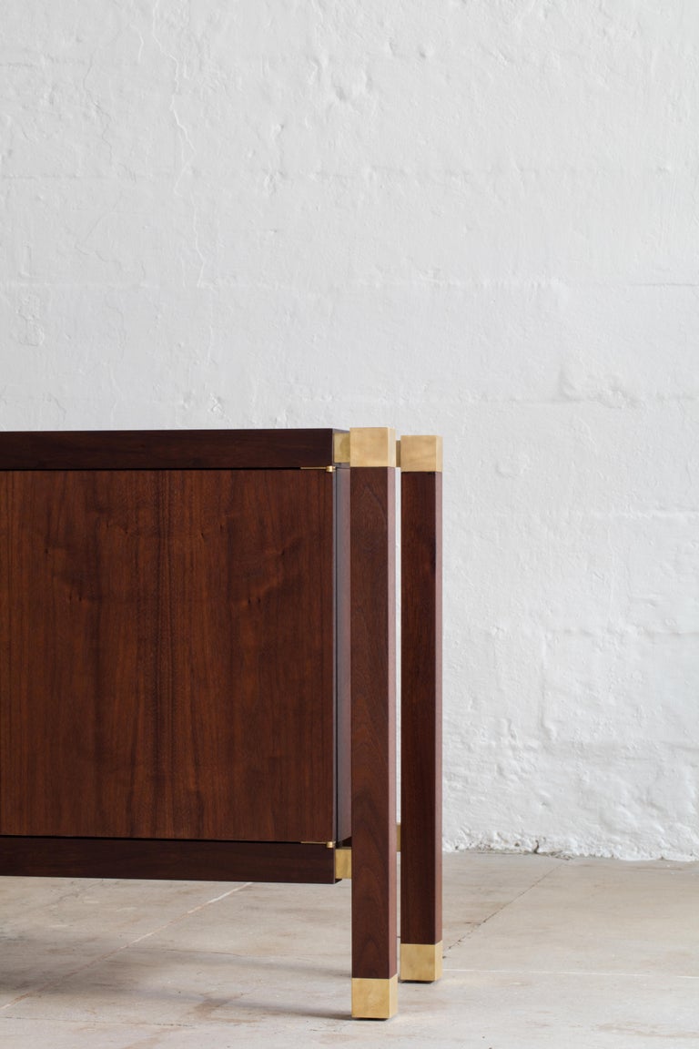 Joinery Credenza by Billy Cotton in Walnut and Brushed Brass For Sale