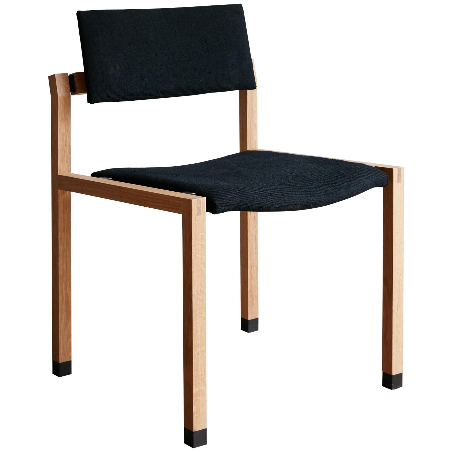 Joinery Dining Chair by Billy Cotton in Oak, Blackened Brass and Black Linen For Sale