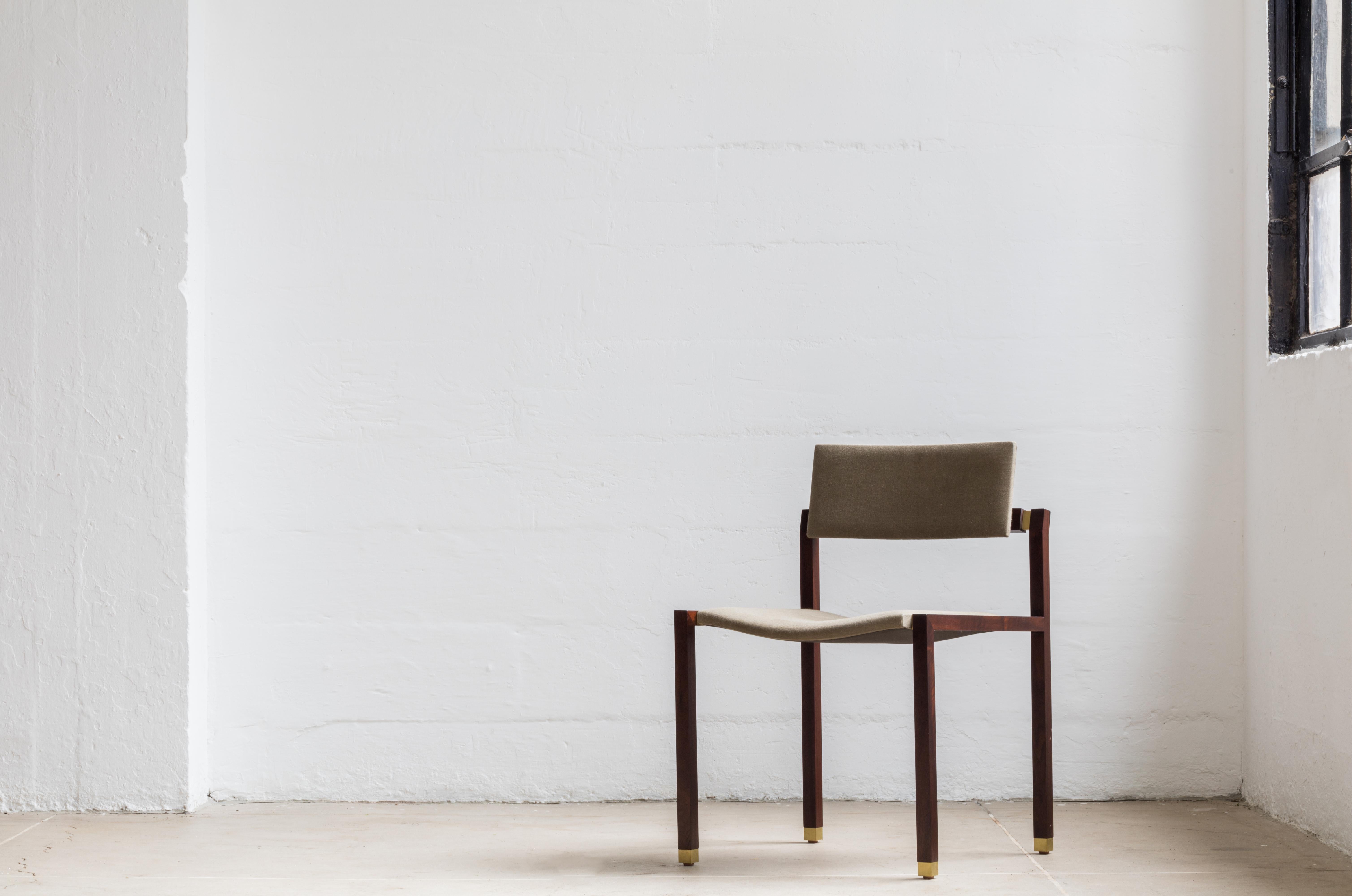 American Joinery Dining Chair by Billy Cotton in Walnut, Brushed Brass and Linen For Sale