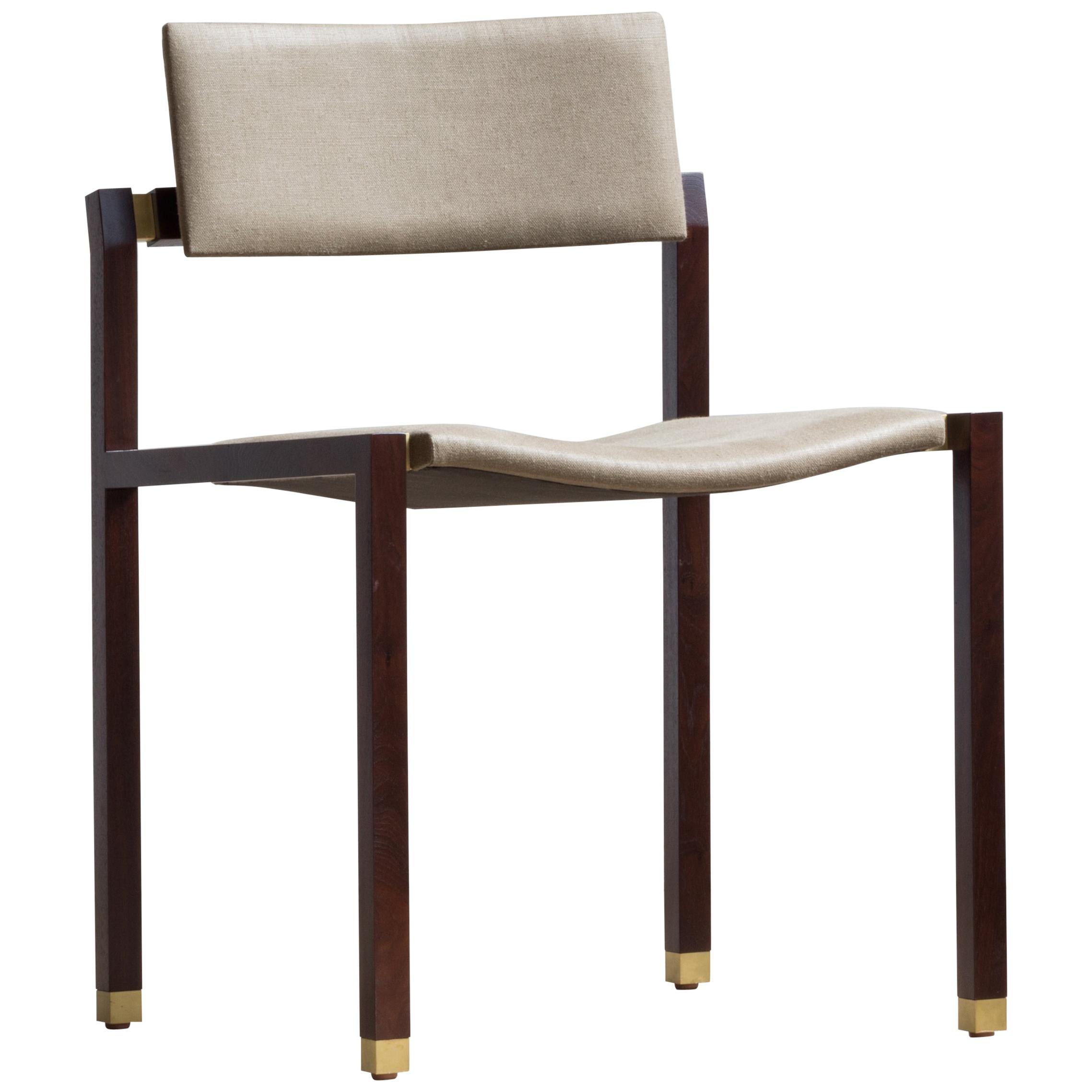 Joinery Dining Chair by Billy Cotton in Walnut, Brushed Brass and Linen For Sale
