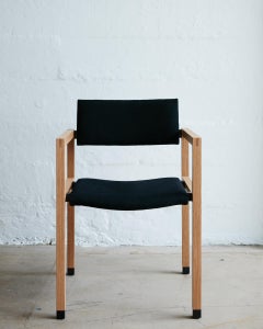 Joinery Dining Chair with Arms by Billy Cotton in Oak, Blackened Brass and Linen