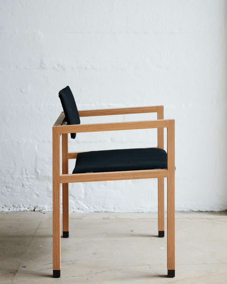 Joinery Dining Chair with Arms by Billy Cotton in Oak, Blackened Brass