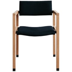 Joinery Dining Chair with Arms by Billy Cotton in Oak, Blackened Brass and Linen