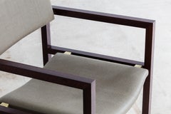 Joinery Dining Chair with Arms by Billy Cotton in Walnut Brushed Brass and Linen