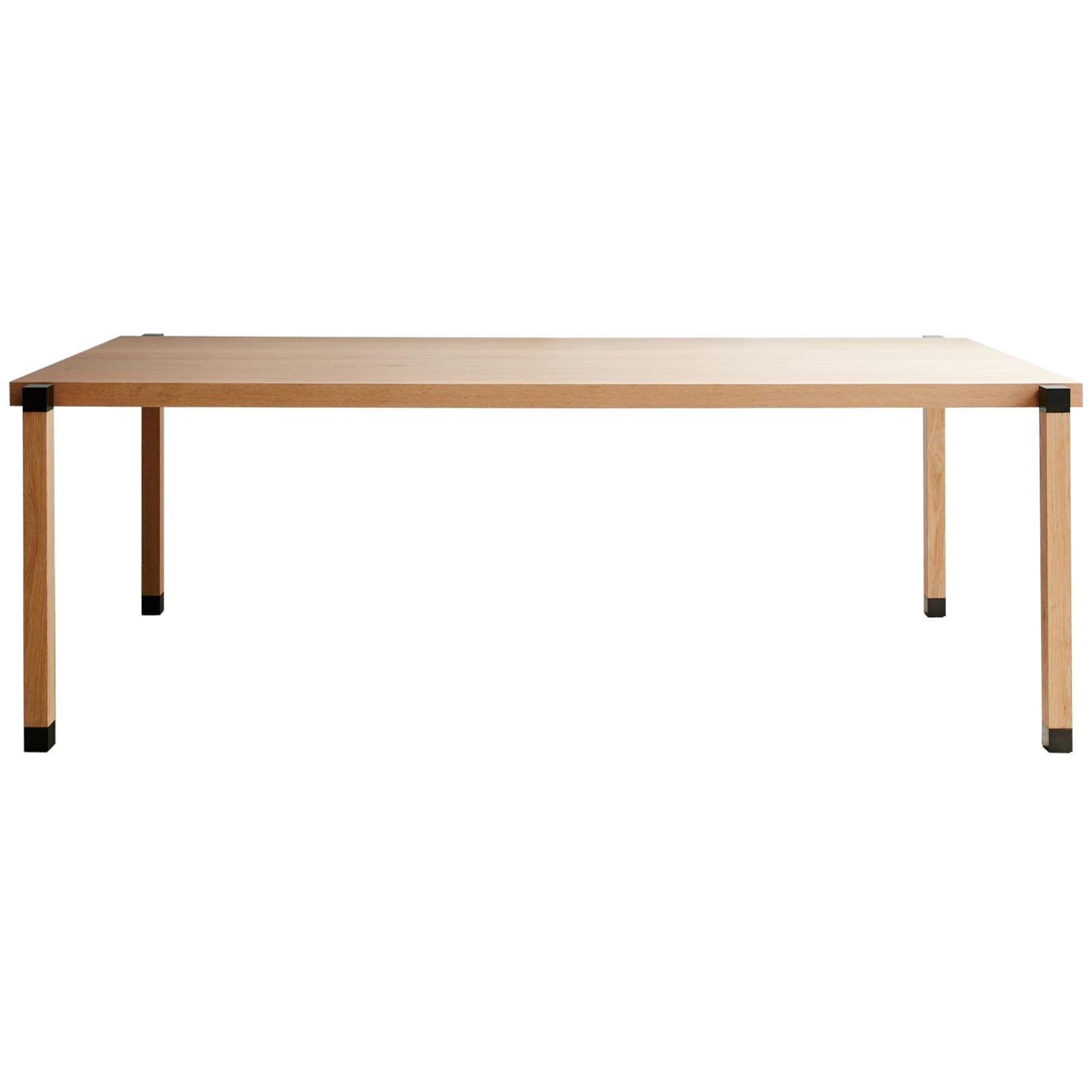 Joinery Dining Table by Billy Cotton in Soap-Finished Oak and Blackened Brass For Sale