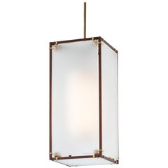 Joinery Lantern by Billy Cotton in Walnut, Brushed Brass and Acid-Etched Glass