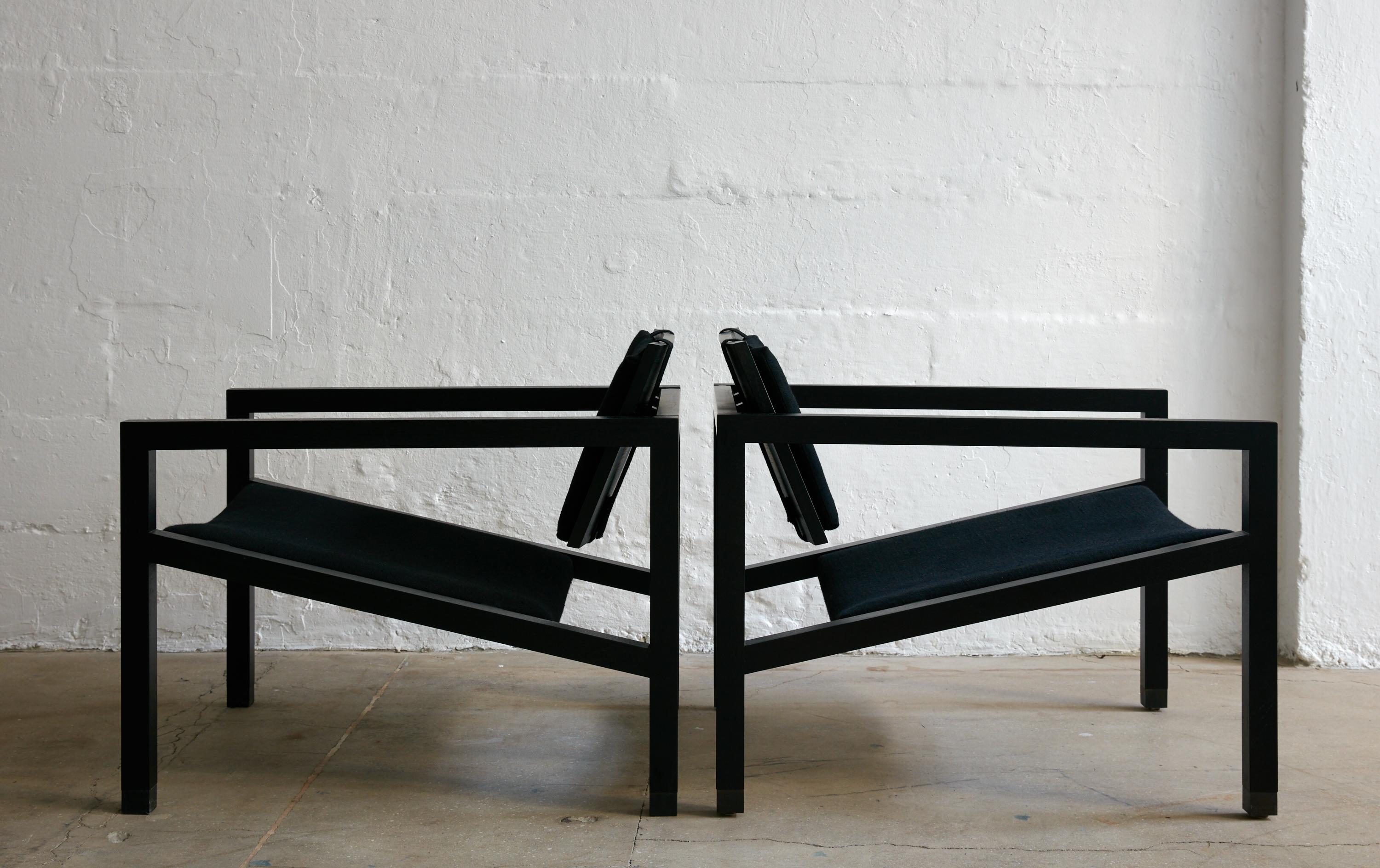 Joinery Lounge Chair by Billy Cotton in Blackened Oak, Blackened Brass and Linen In New Condition For Sale In Brooklyn, NY